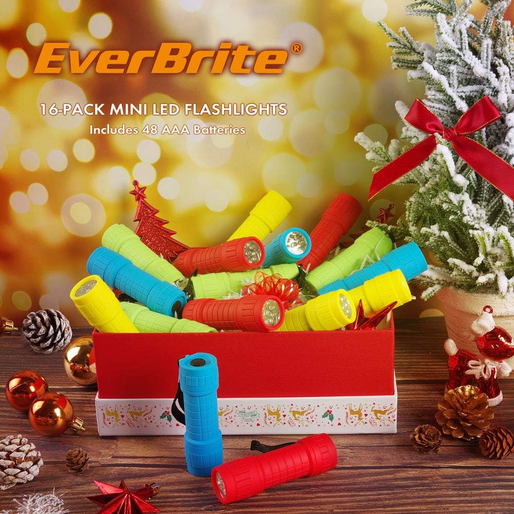 EverBrite 16-Pack Mini LED Flashlight Set - 4 Colors 48 AAA Batteries Included