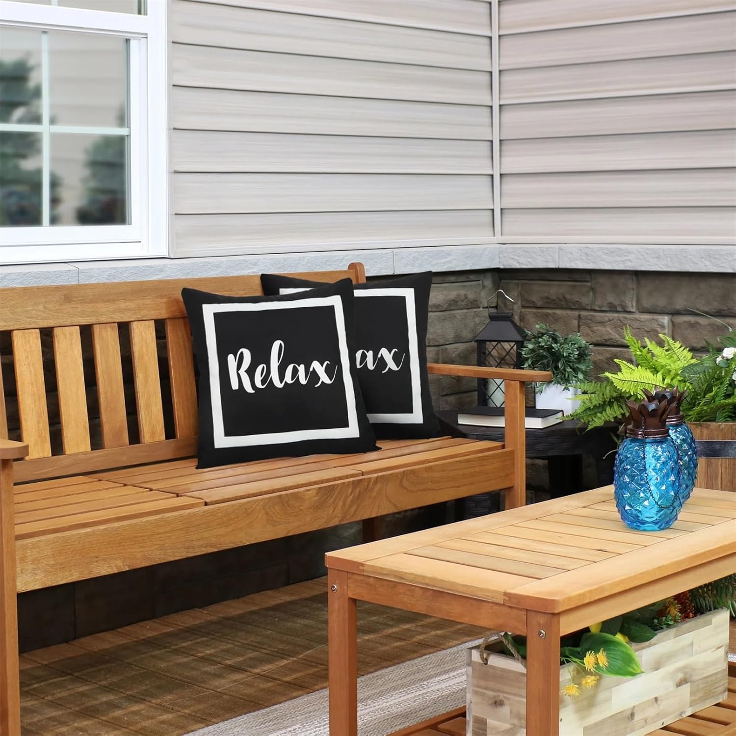 Adabana Outdoor Waterproof Throw Pillow Covers Set of 2 Black and White 18x18 Inches