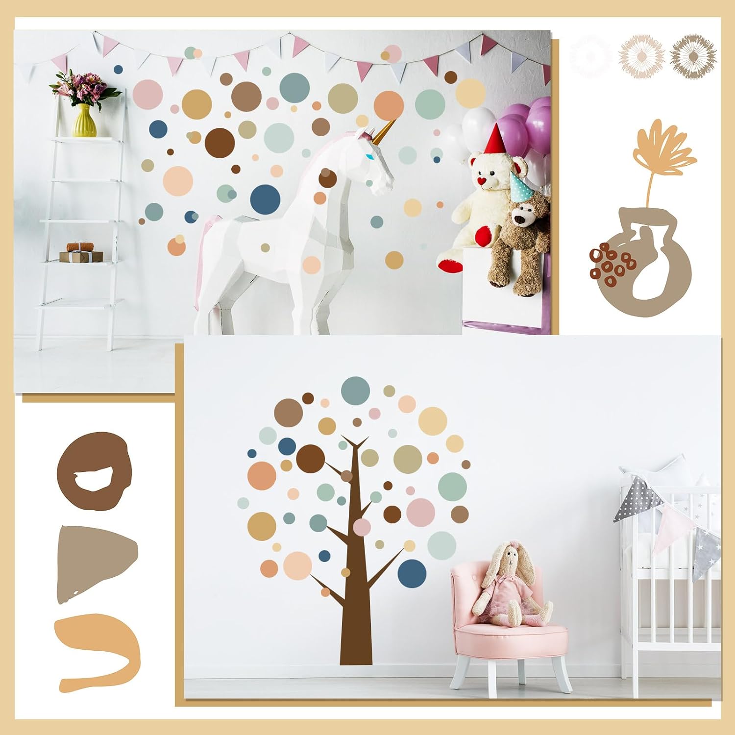Zonon Boho Color Polka Dot Wall Decals for Kids Room Decor