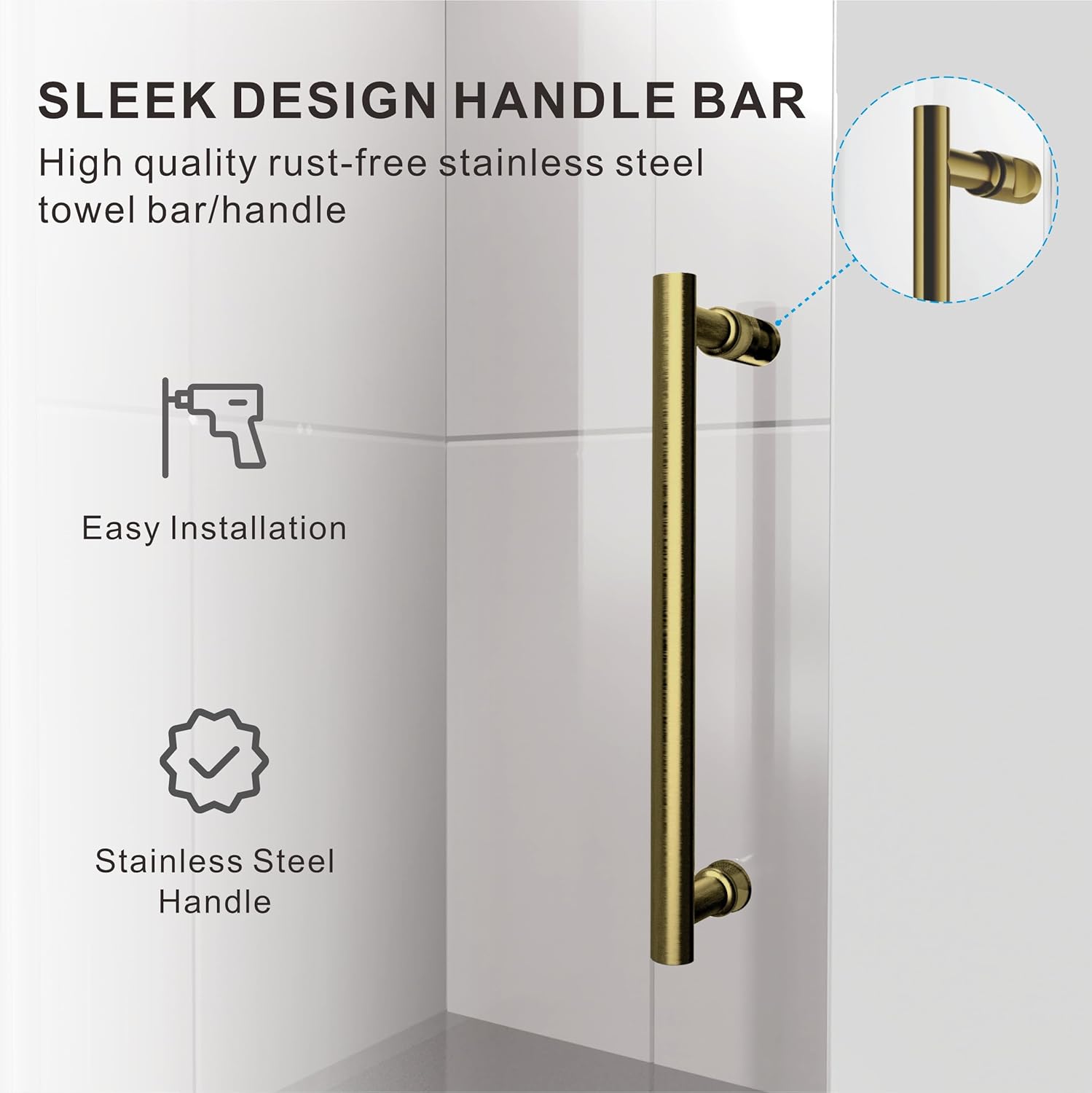 56-60 W x 84 H Frameless Stainless Steel Sliding Shower Door with Satin Brass Frame and Tempered Glass
