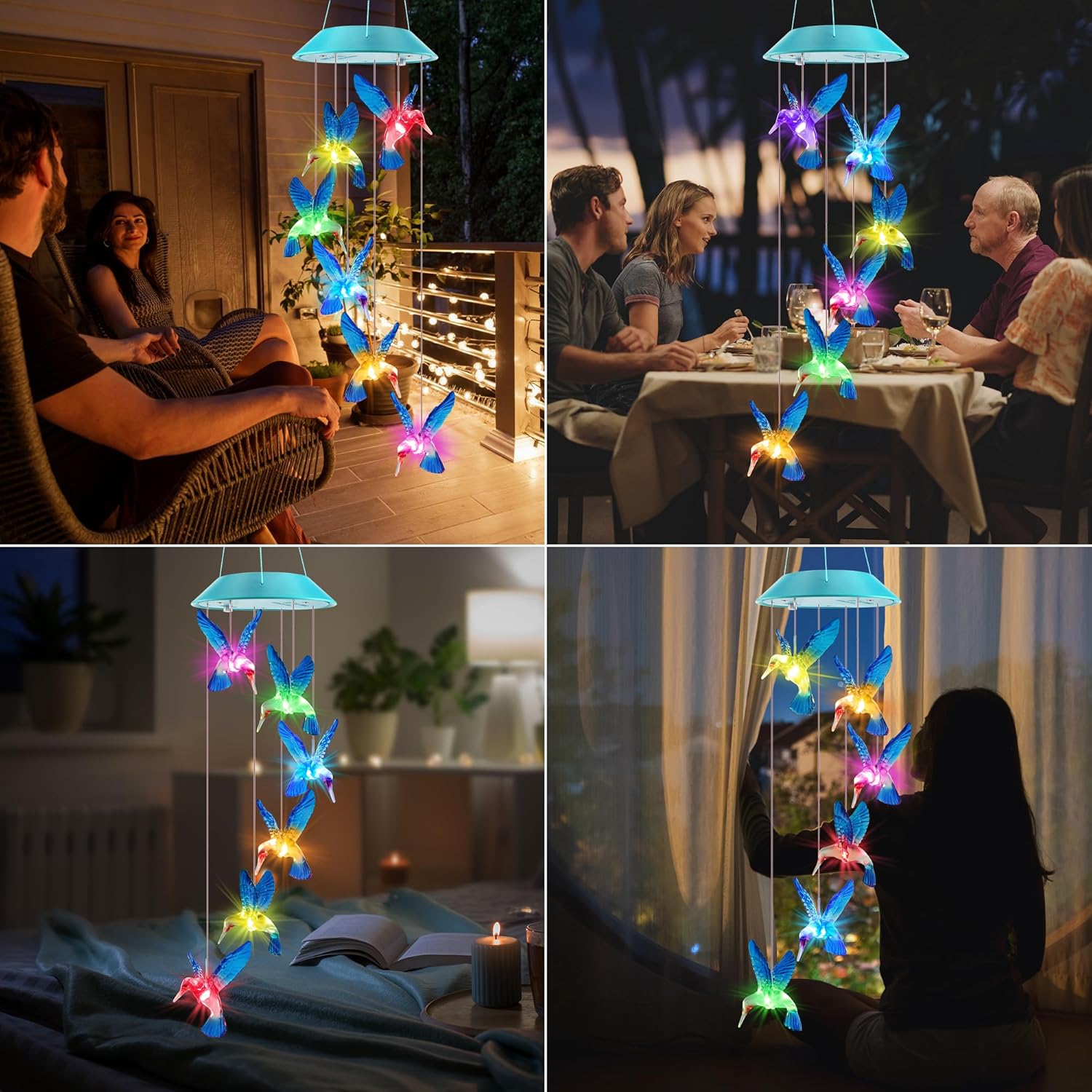 Solar Hummingbird Wind Chimes for Mom Grandma Color Changing LED Outdoor Decor