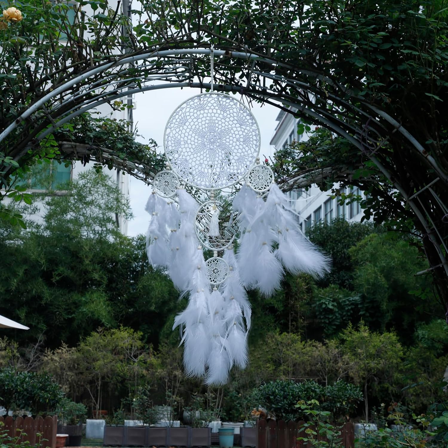 5 Pack Boho Dream Catcher Wall Hangings - White Handmade Decor for Bedroom and Home