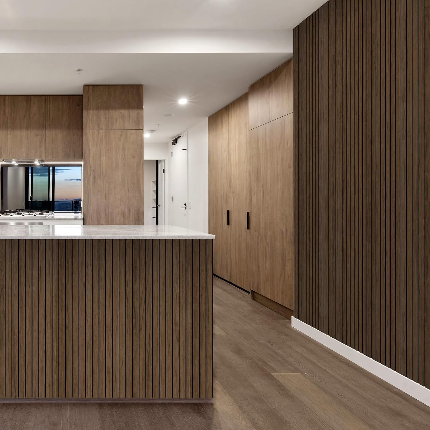 4-Piece Wood Slat Wall Panel for Noise Control Peel and Stick Acoustic Decor Walnut