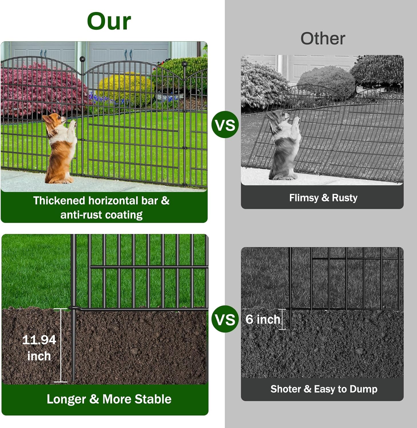 10 Panels Decorative Garden Fence - 32 in H x 236 ft L No Dig Dog Fence Outdoor for Yard Border Protection