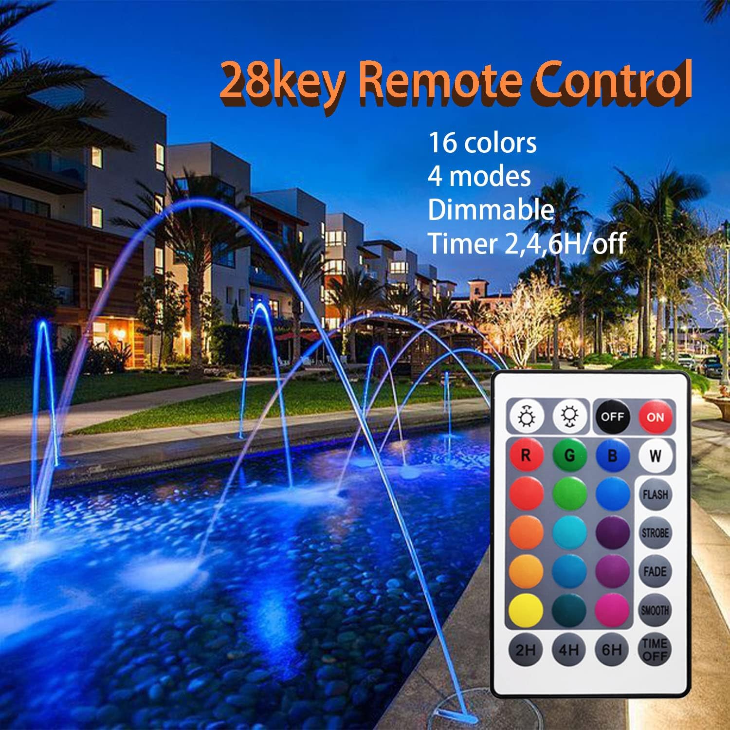 TENSUL Colored Pond Lights with Timer 1-Light IP68 Waterproof RGB Fountain Light for Outdoor Garden