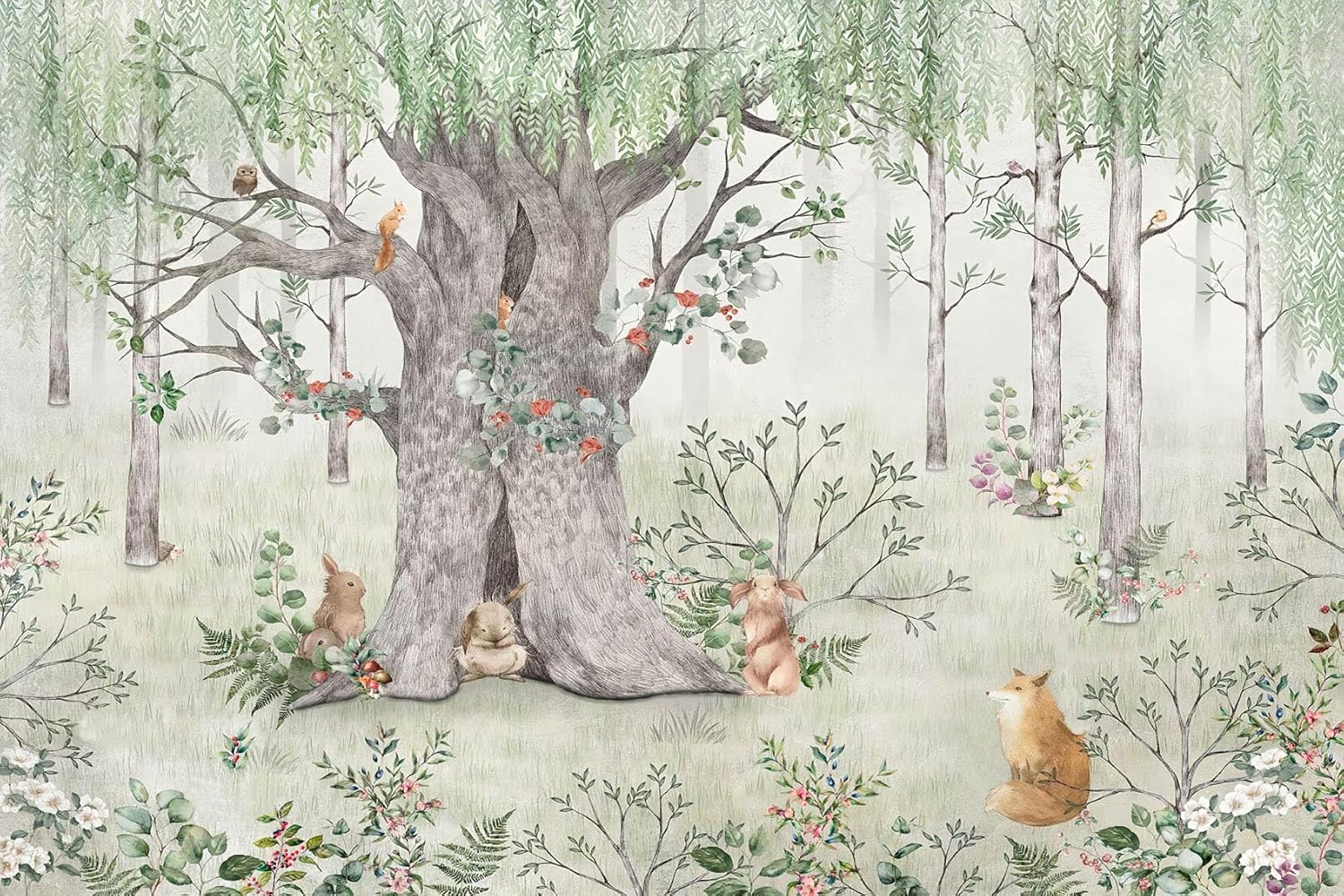 Watercolor Forest Animals Wallpaper for Kids Bedroom