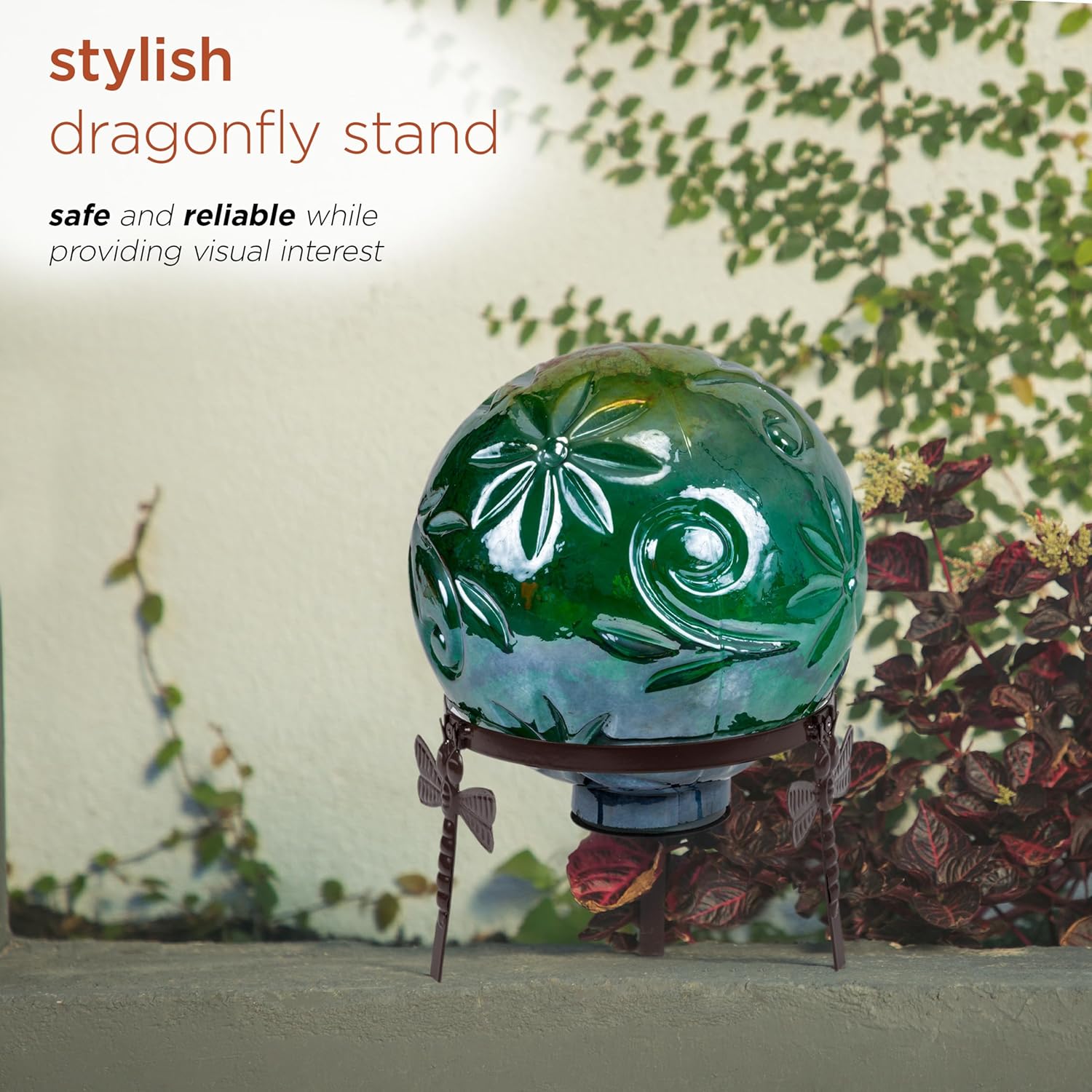 Alpine Corporation 13 Inch Pearlized Green Glass LED Gazing Globe with Stand