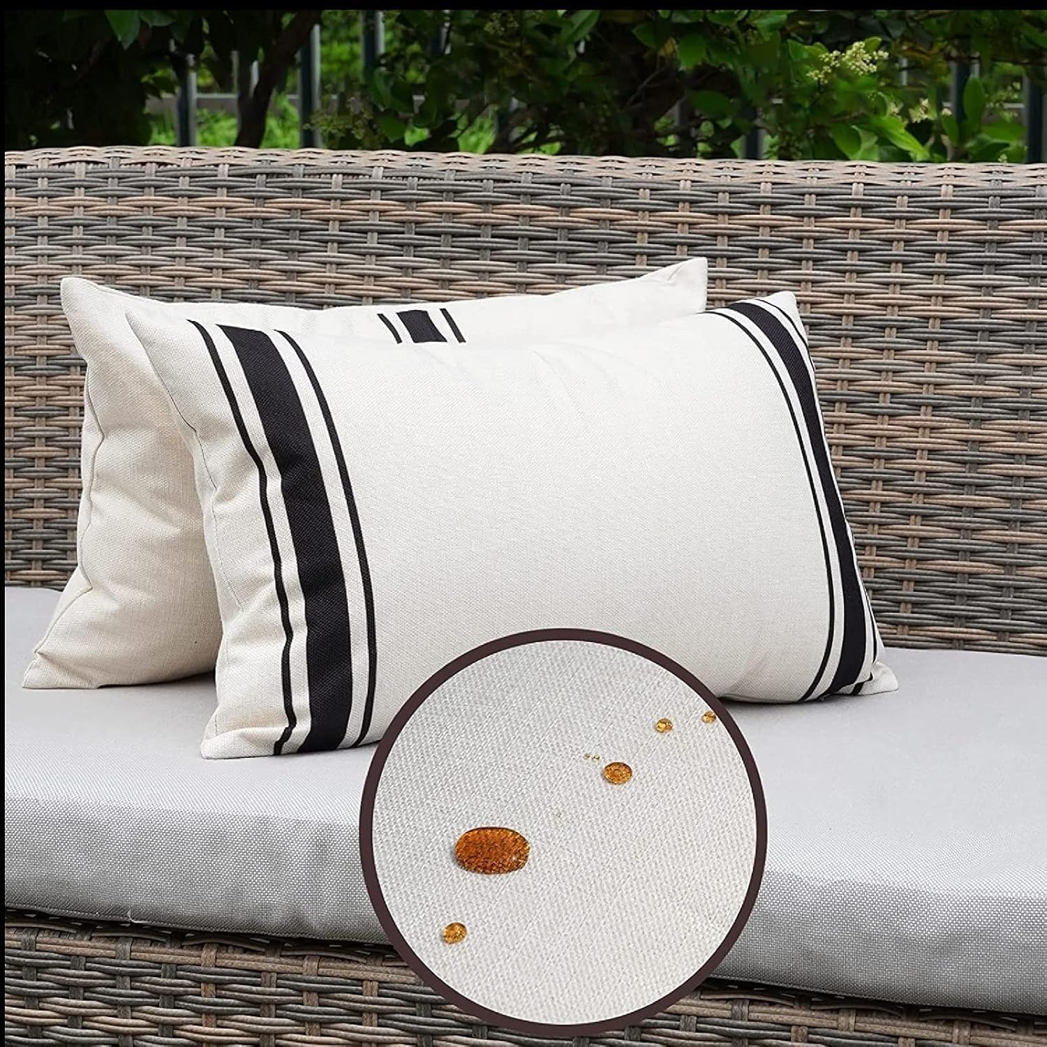 ONWAY Waterproof Outdoor Pillow Covers Set of 2 12x20 Black Striped and Beige