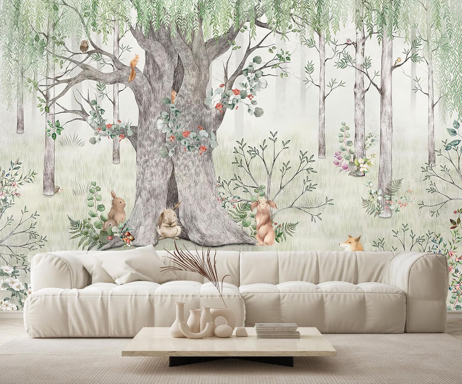 Watercolor Forest Animals Wallpaper for Kids Bedroom