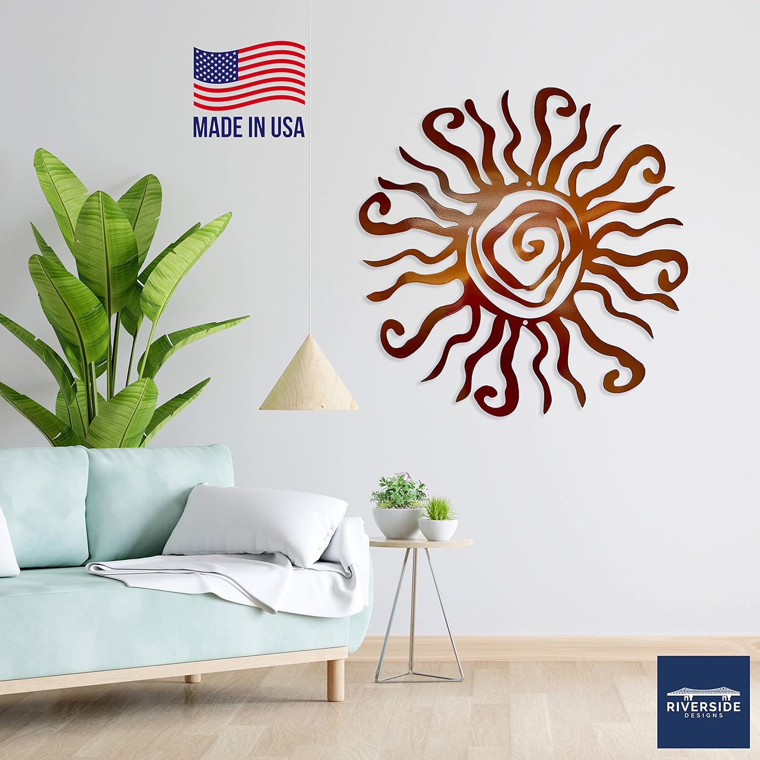 Wacky Sun Metal Wall Art Indoor Outdoor Decor - 12 Inch Copper Rust Proof Wall Sculpture Made in USA