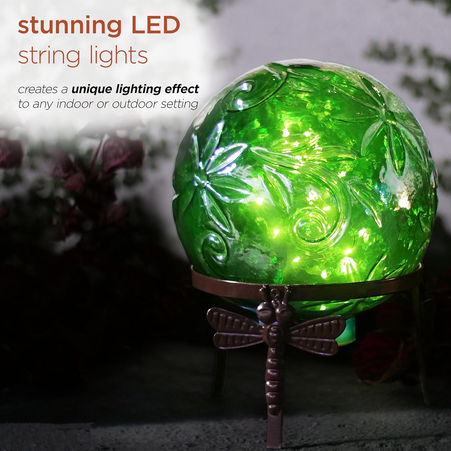 Alpine Corporation 13 Inch Pearlized Green Glass LED Gazing Globe with Stand