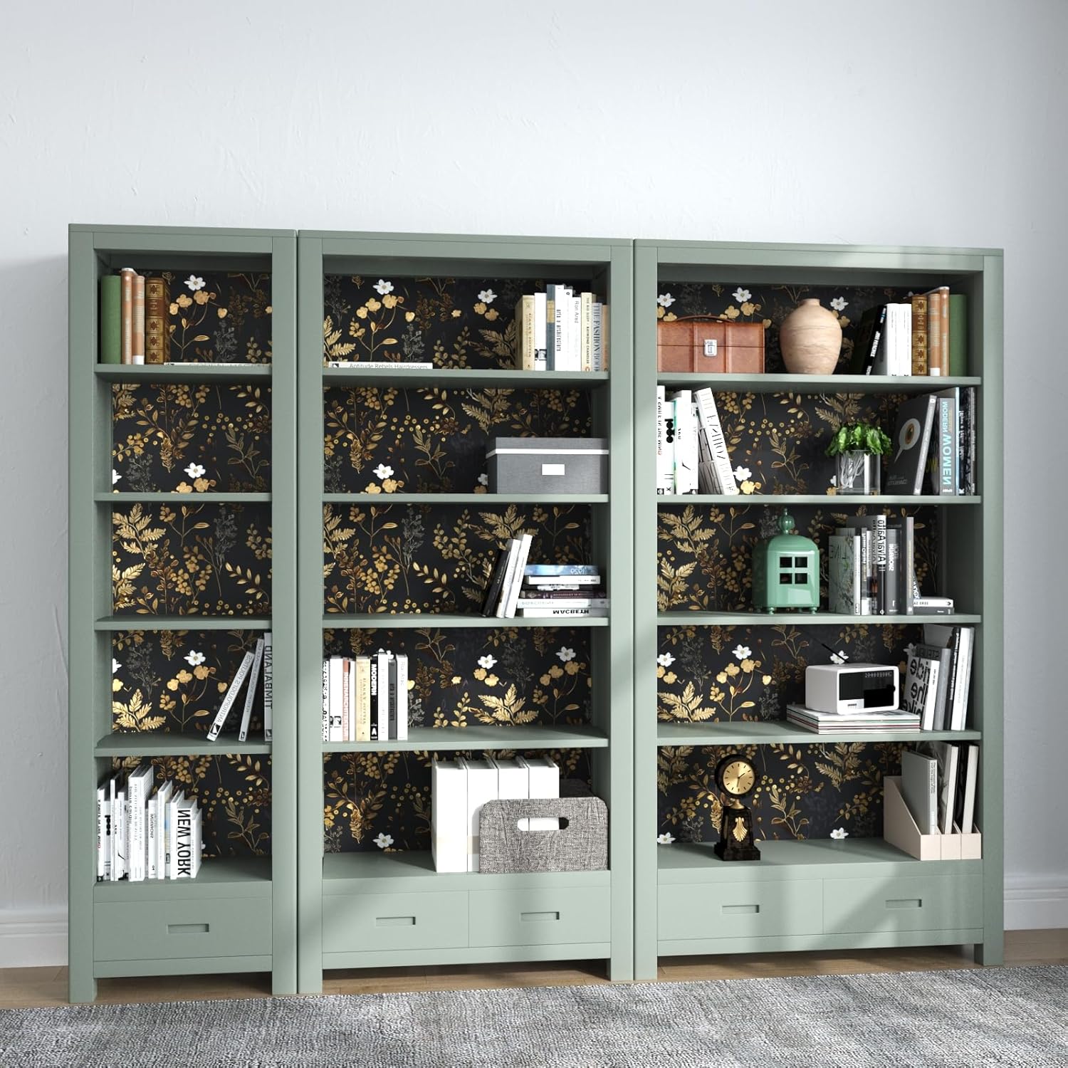 Black Floral Peel and Stick Wallpaper for Kitchen Countertop and Cabinets 175 x 393 Inches