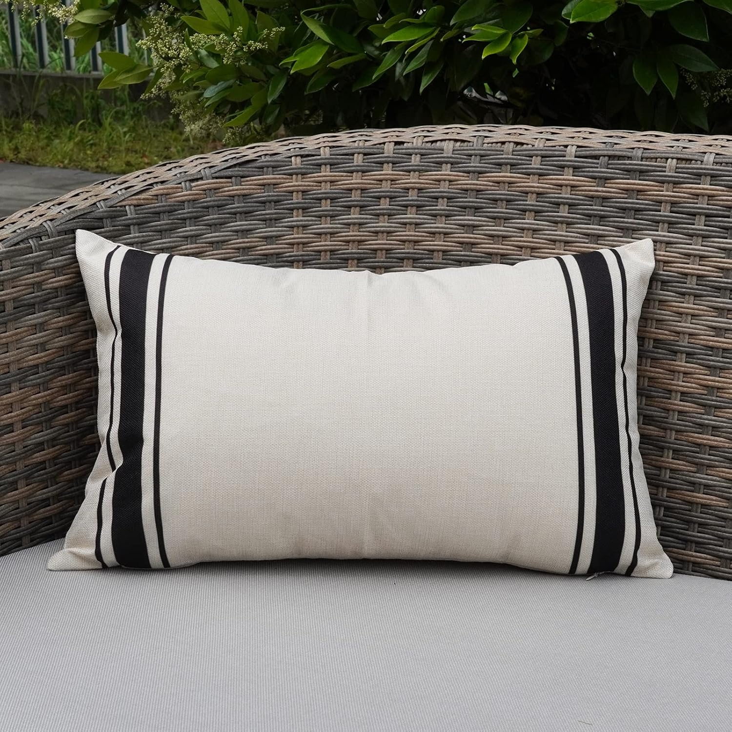 ONWAY Waterproof Outdoor Pillow Covers Set of 2 12x20 Black Striped and Beige