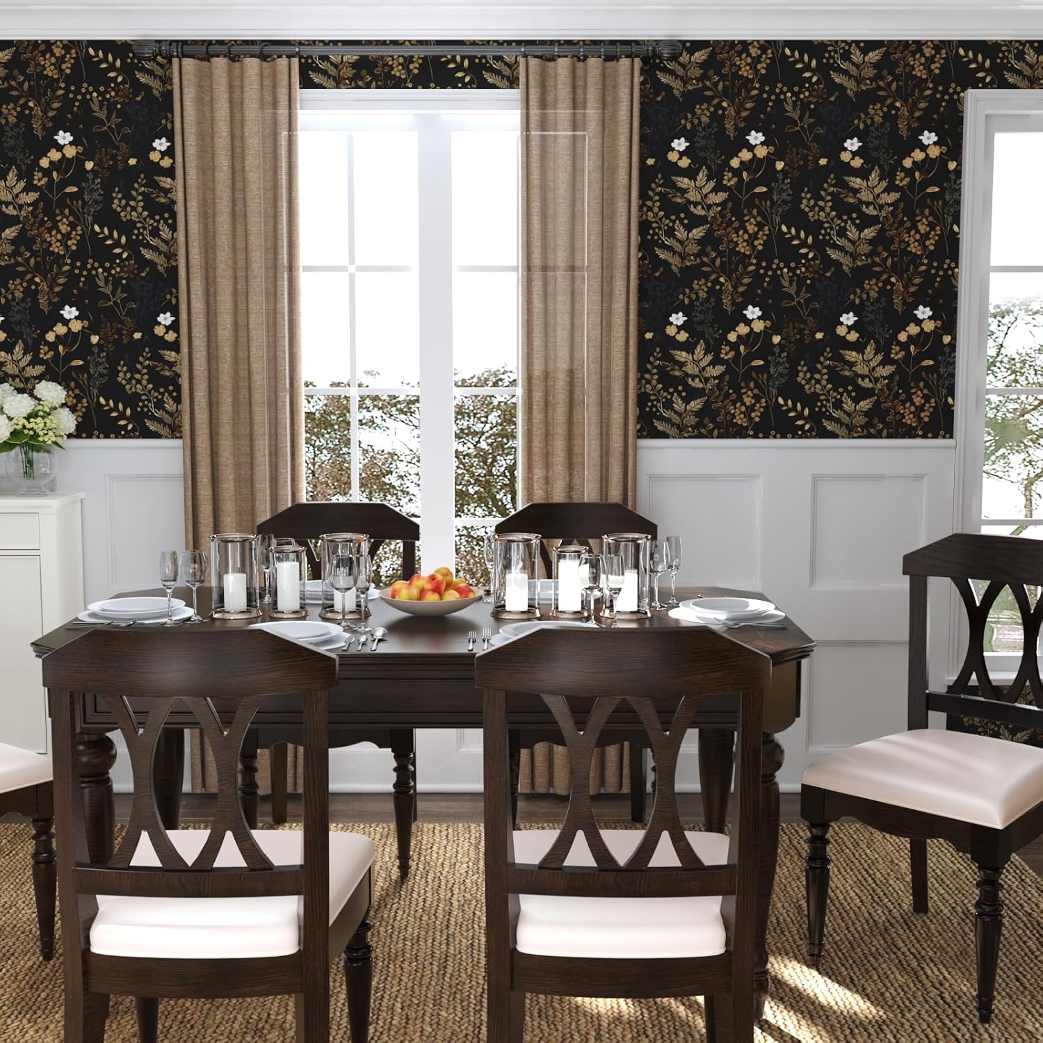Black Floral Peel and Stick Wallpaper for Kitchen Countertop and Cabinets 175 x 393 Inches