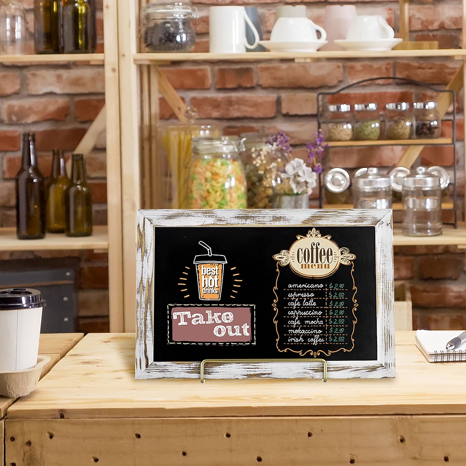 MyGift 10x14 Inch Chalkboard Menu Sign with Vintage Brass Easel Stand