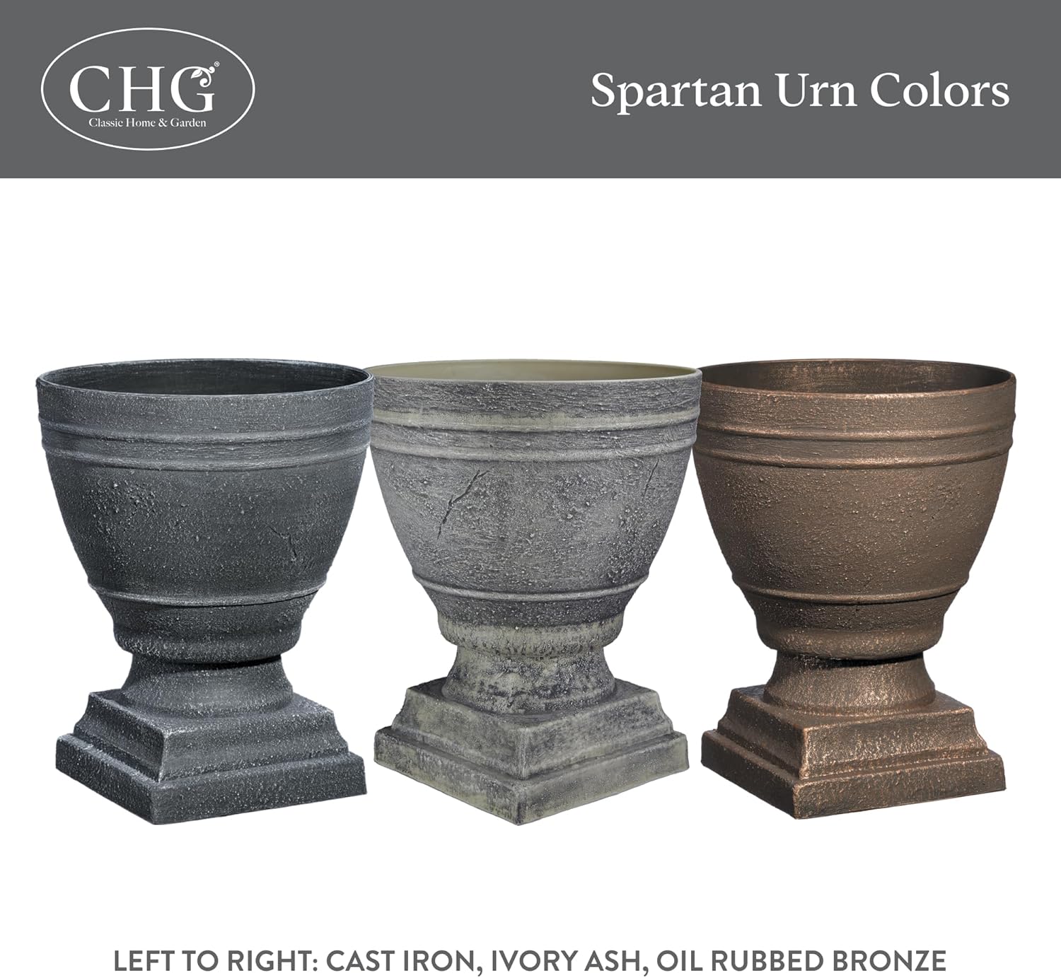 Classic Home and Garden Spartan Urn Planter - Durable 14 Inch Ivory Ash Outdoor Indoor Planter