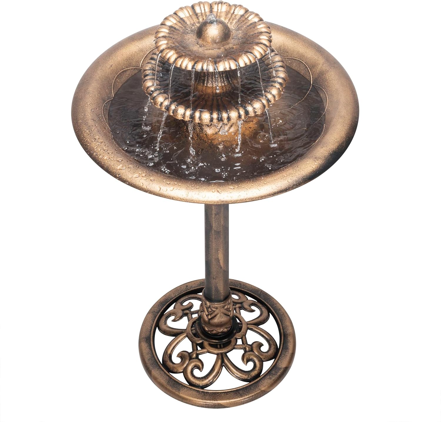 Alpine Corporation TEC106-BZ 35 Inch Tall 3 Tier Pedestal Water Fountain with Birdbath in Vintage Bronze