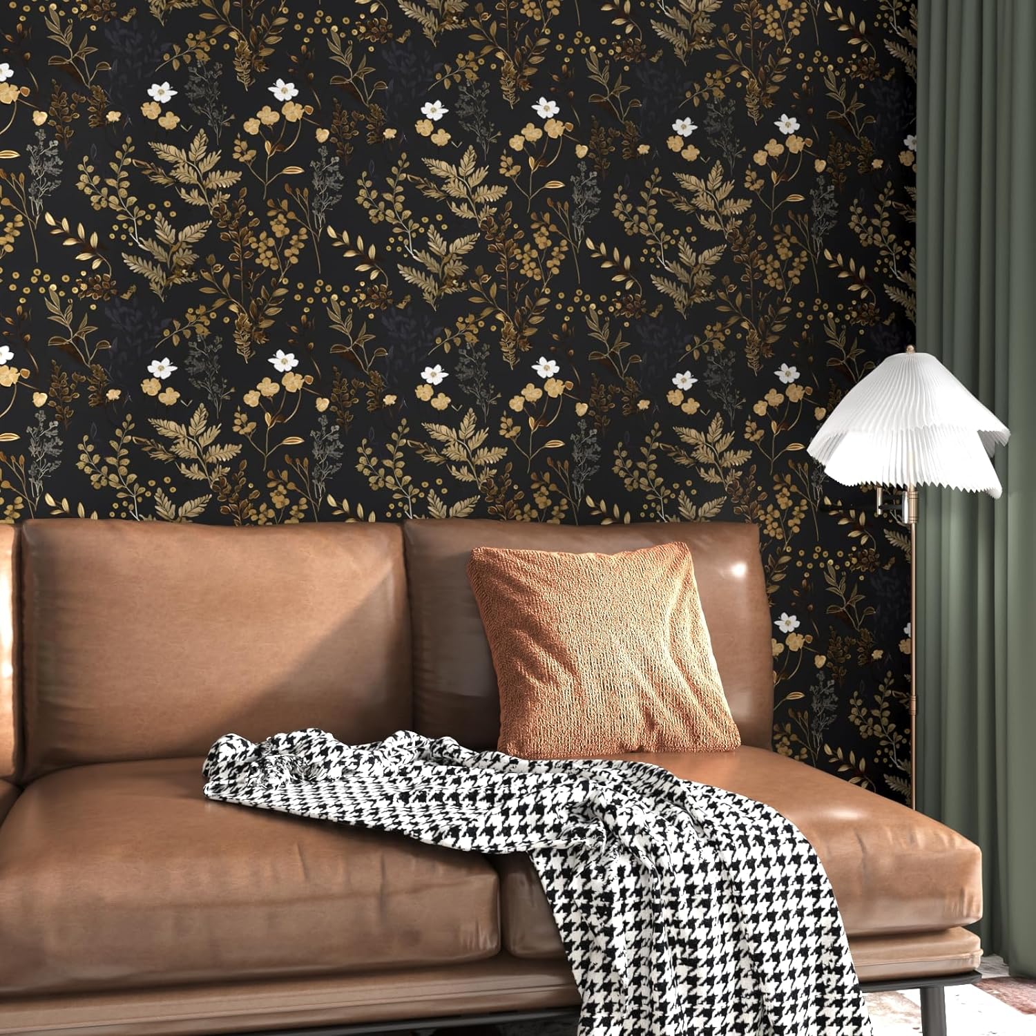 Black Floral Peel and Stick Wallpaper for Kitchen Countertop and Cabinets 175 x 393 Inches