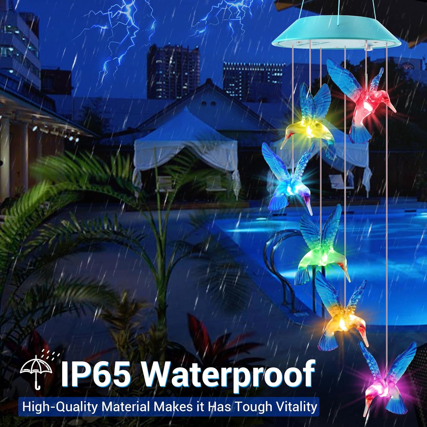 Solar Hummingbird Wind Chimes for Mom Grandma Color Changing LED Outdoor Decor