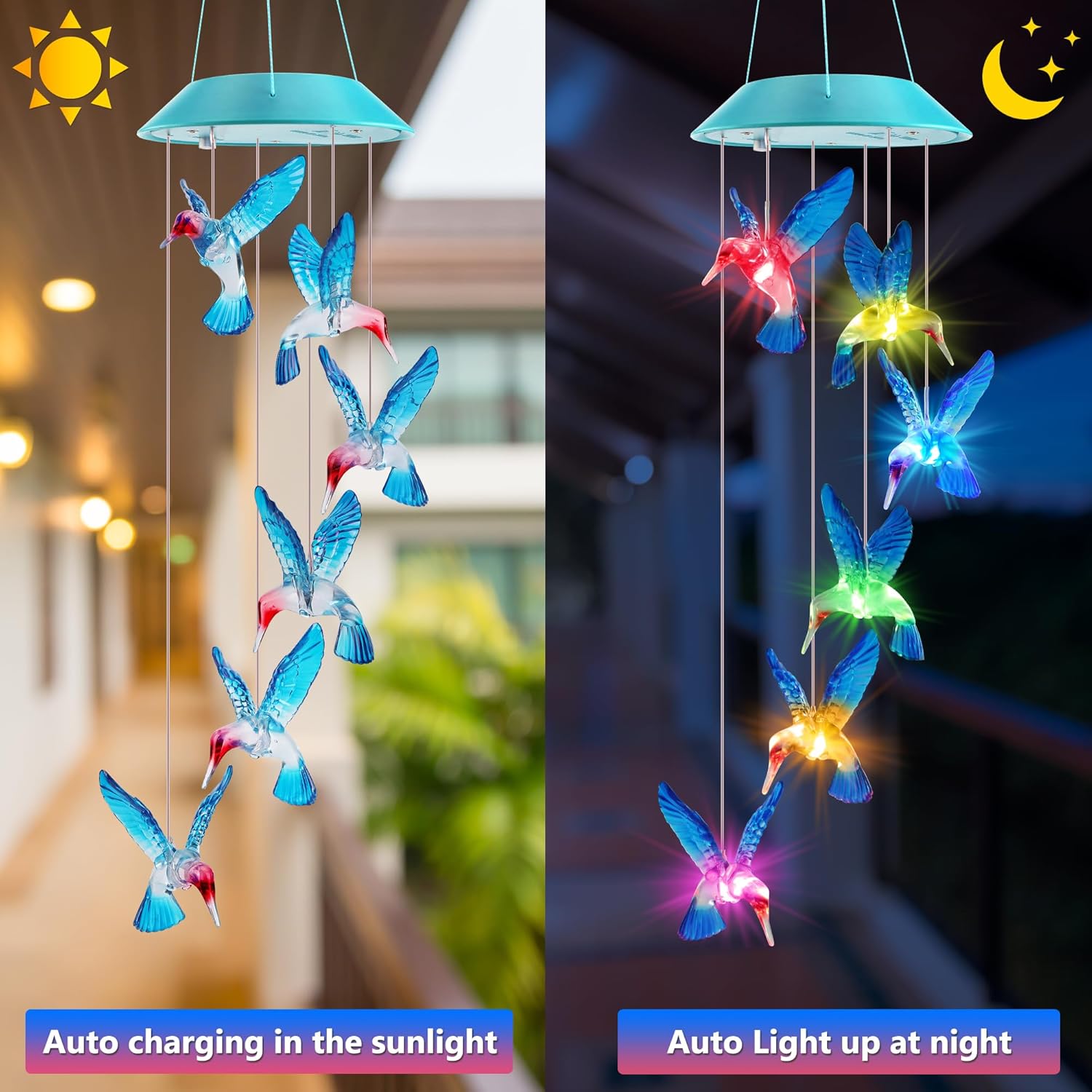 Solar Hummingbird Wind Chimes for Mom Grandma Color Changing LED Outdoor Decor