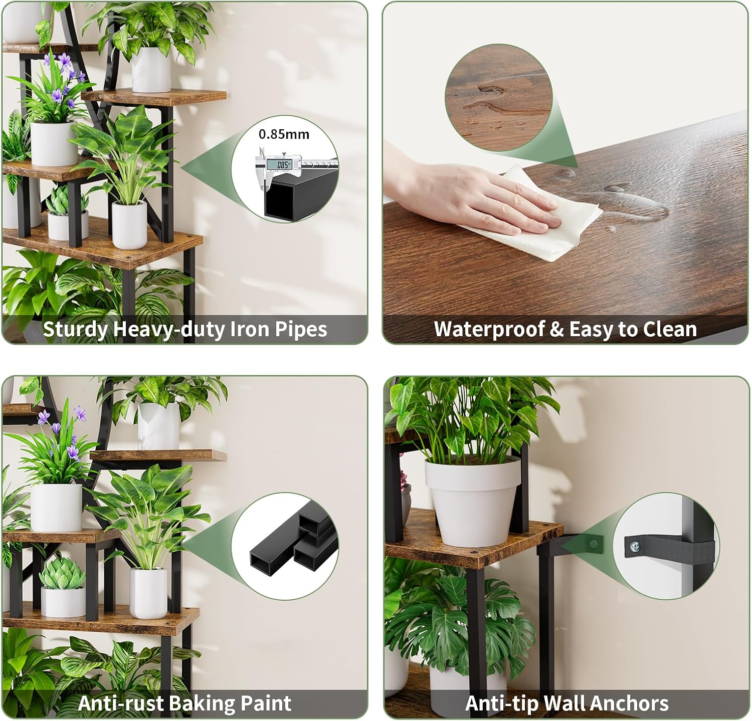 Justogo 8 Tier Indoor Plant Stand with Grow Lights 65 Inch Metal Corner Shelves 2 Pack