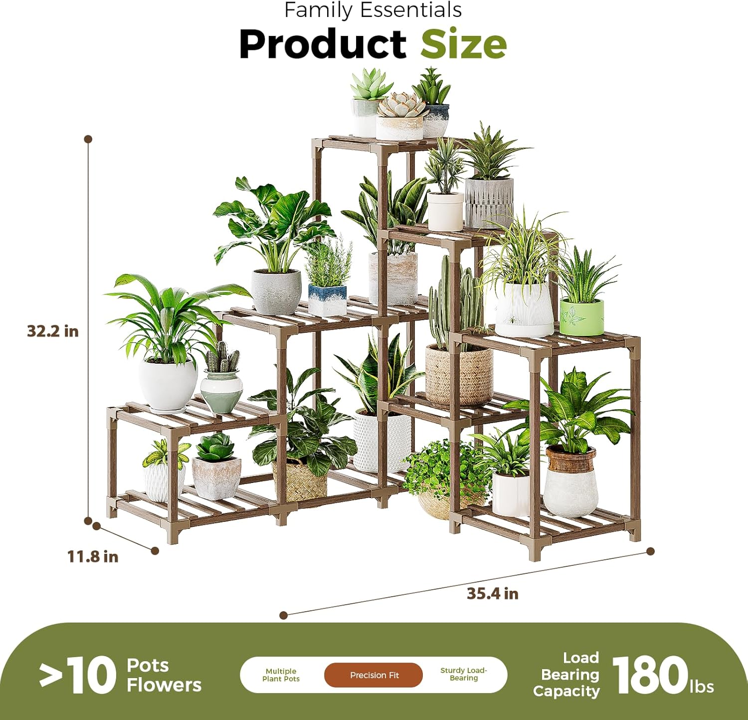 Bamworld 10-Pot Plant Stand for Indoor and Outdoor Use