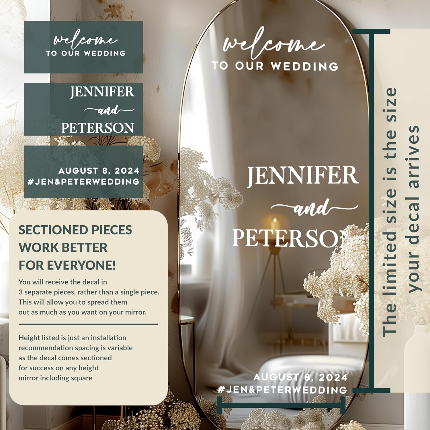 Personalized DIY Wedding Mirror Welcome Sign Decal - Custom Vinyl Sticker with Bride Groom Names