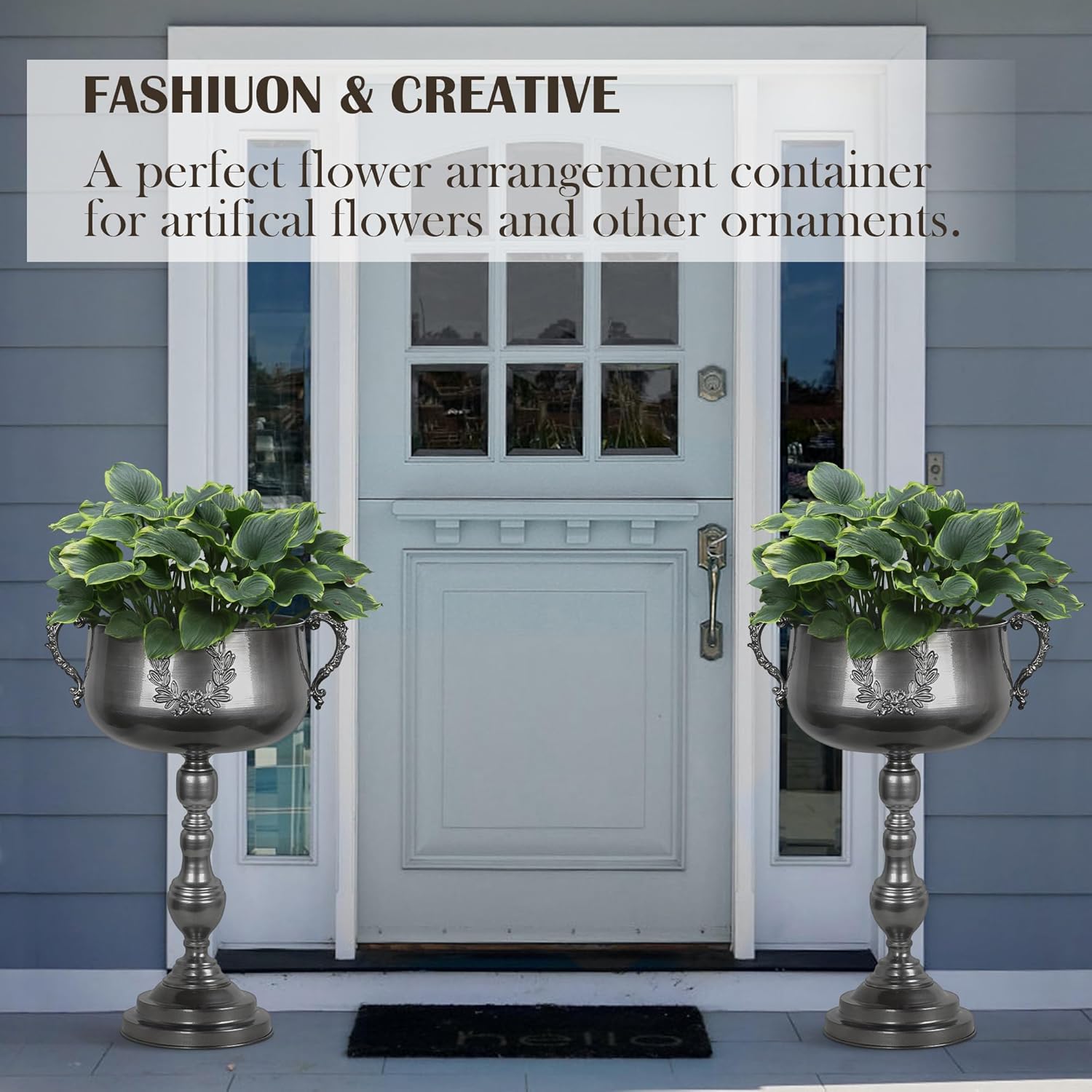 Worth 225 Inch Tall Floor Urn Vase - Glossy Black Metal Planter Bowl for Home Decor and Party Events