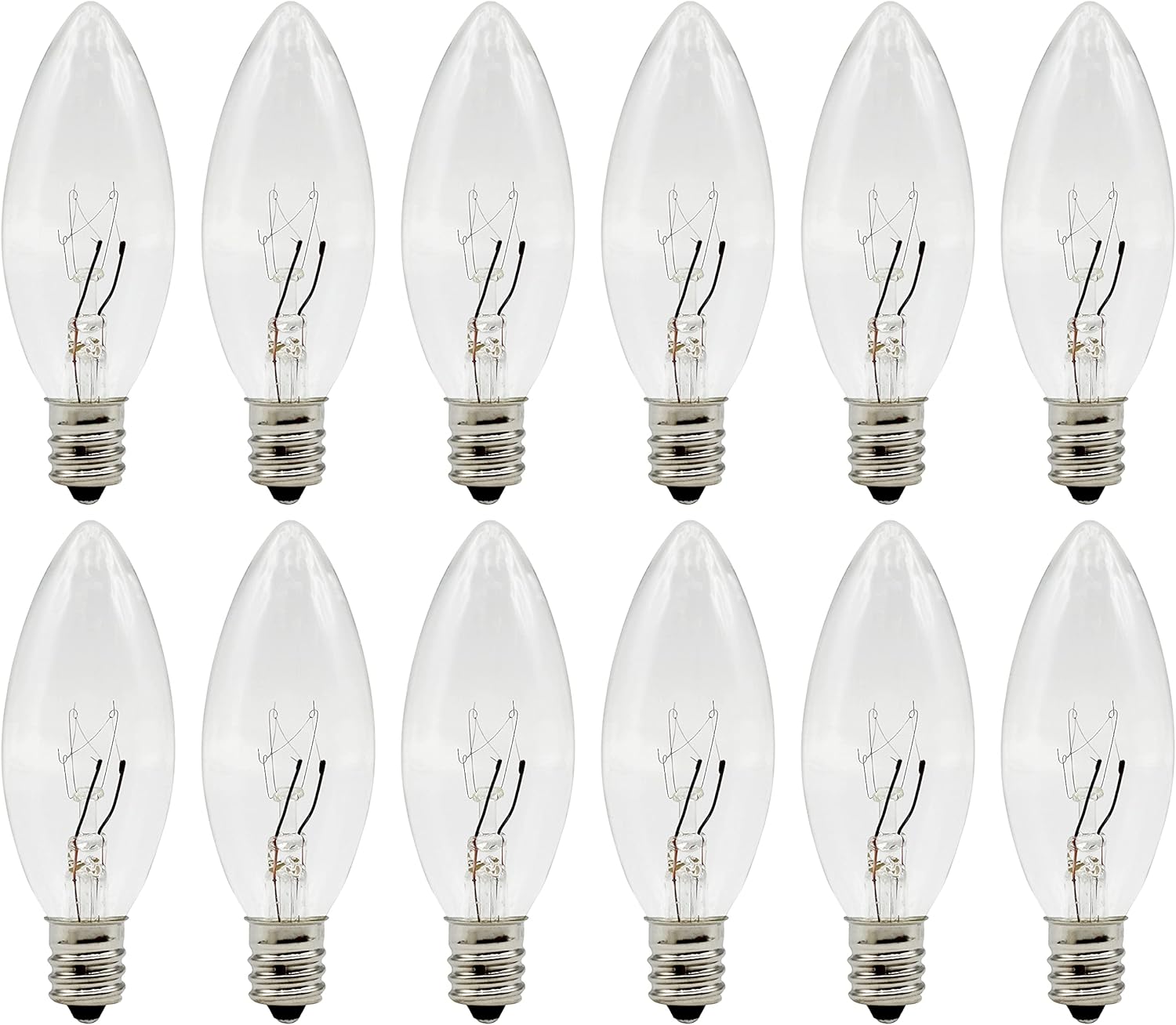Creative Hobbies Replacement Incandescent Bulbs for Electric Candles - 7W E12 C7 Base Pack of 12
