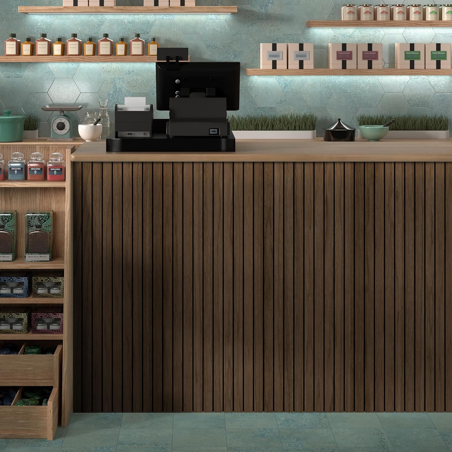 4-Piece Wood Slat Wall Panel for Noise Control Peel and Stick Acoustic Decor Walnut