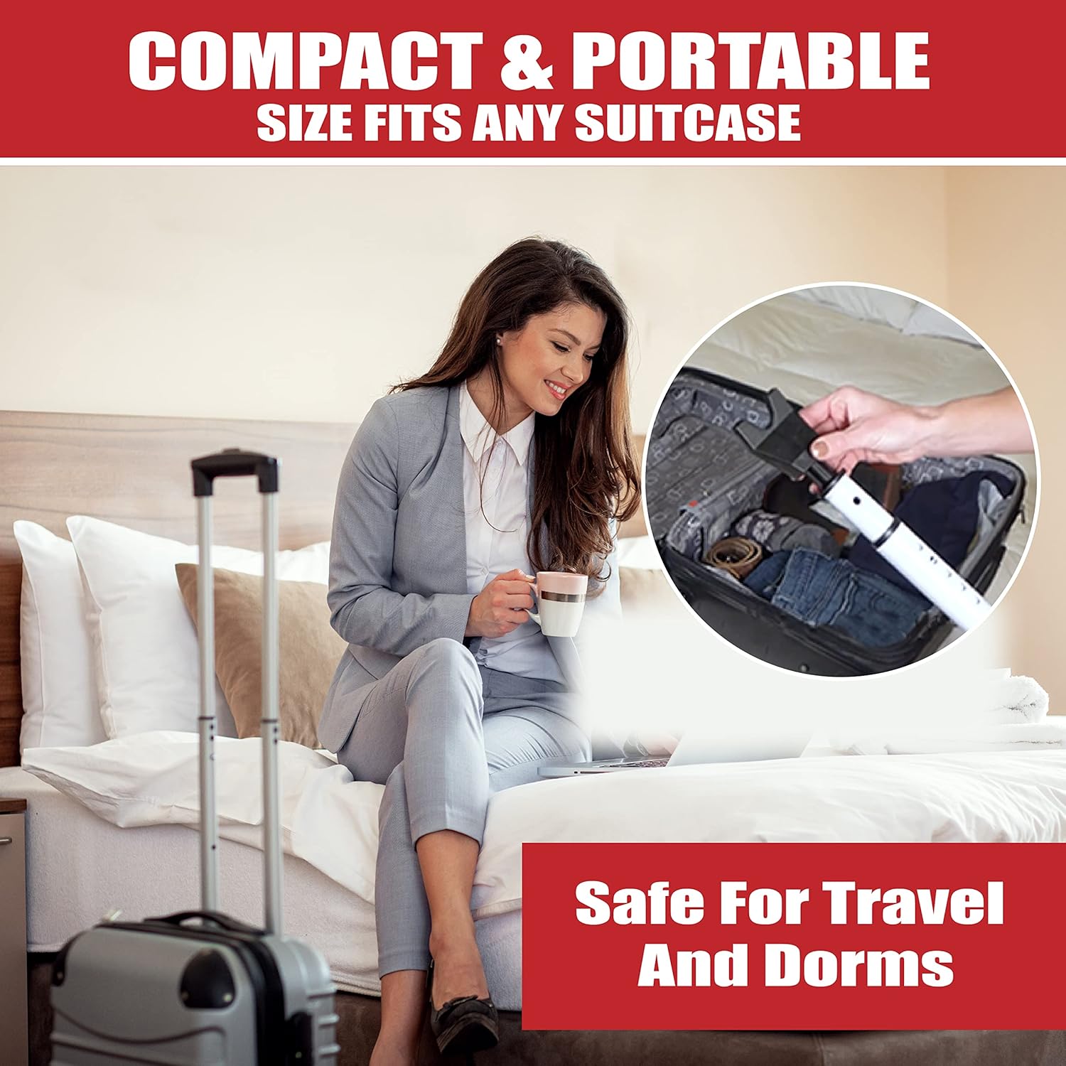 Dual Security Bar - Adjustable Length Door Jammer for Hinged and Sliding Doors Windows Home Travel Safety White