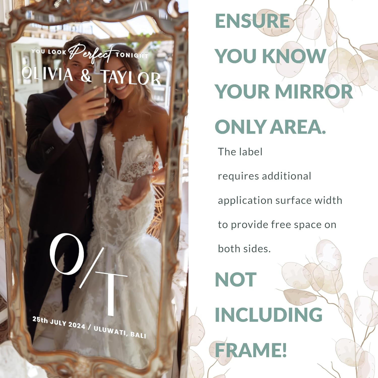 Personalized DIY Wedding Mirror Welcome Sign Decal - Custom Vinyl Sticker with Bride Groom Names