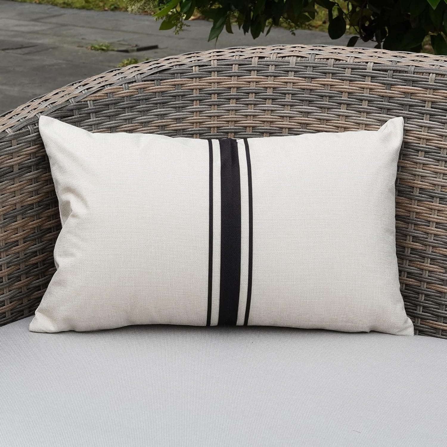 ONWAY Waterproof Outdoor Pillow Covers Set of 2 12x20 Black Striped and Beige