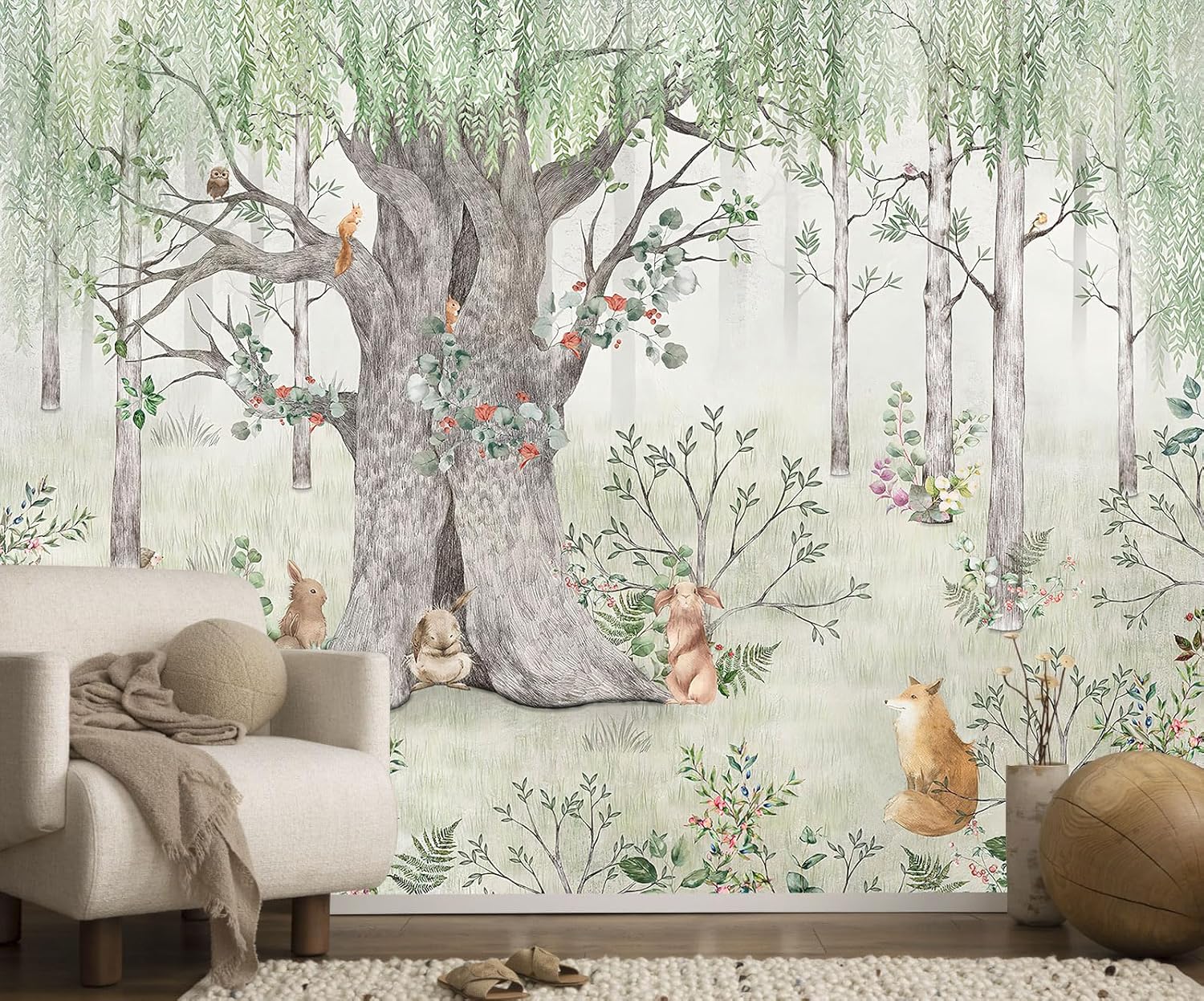 Watercolor Forest Animals Wallpaper for Kids Bedroom