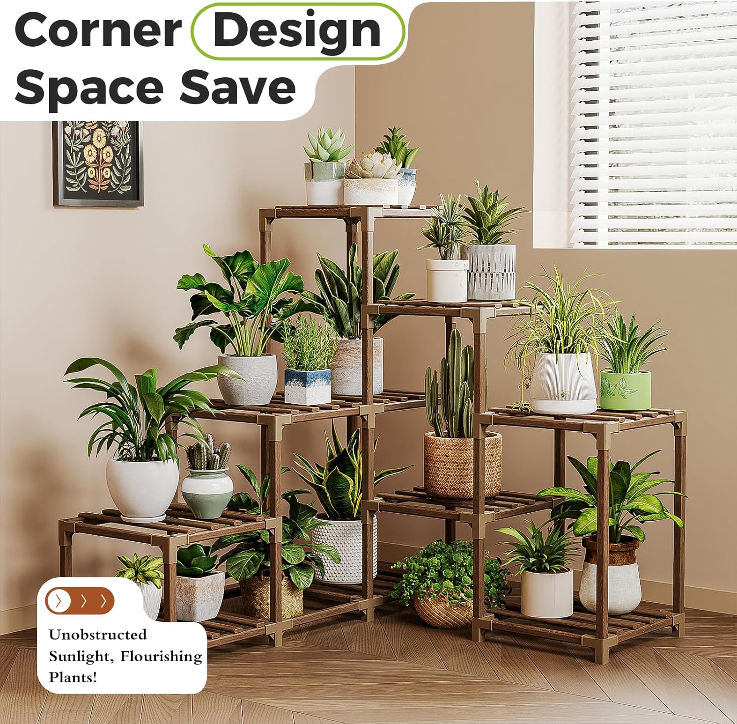 Bamworld 10-Pot Plant Stand for Indoor and Outdoor Use