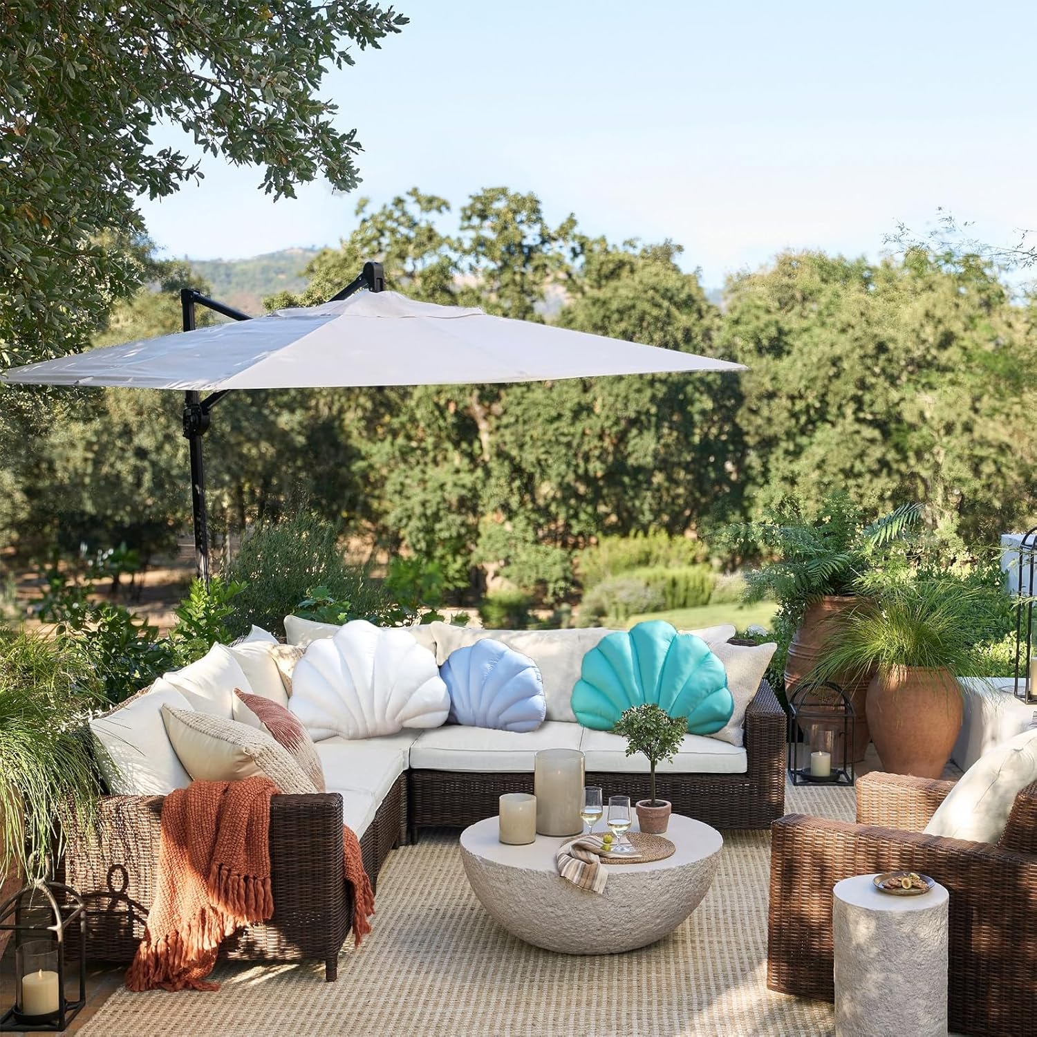 YRXRUS Turquoise Seashell Throw Pillow 13x10 Inch Waterproof Outdoor Decor