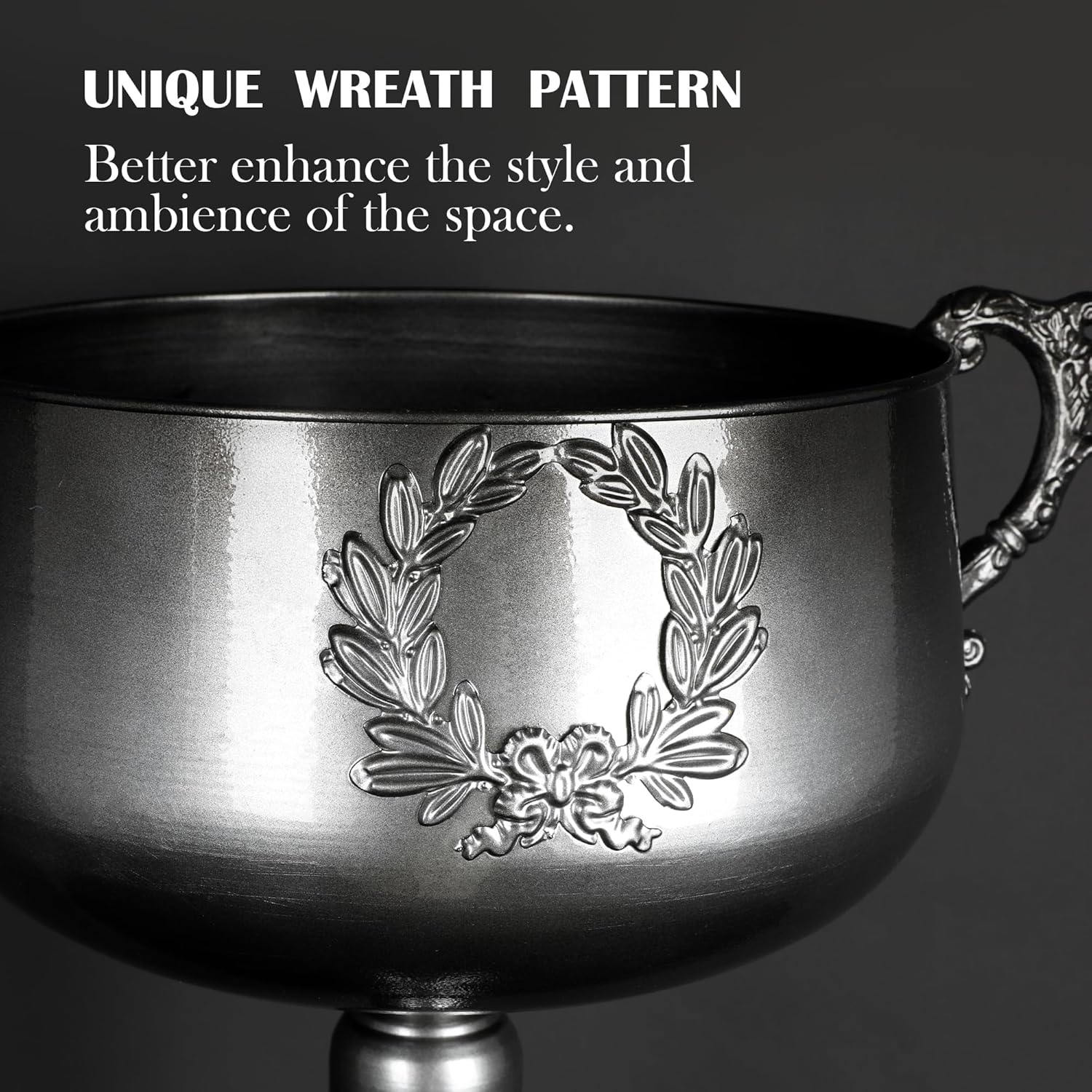 Worth 225 Inch Tall Floor Urn Vase - Glossy Black Metal Planter Bowl for Home Decor and Party Events