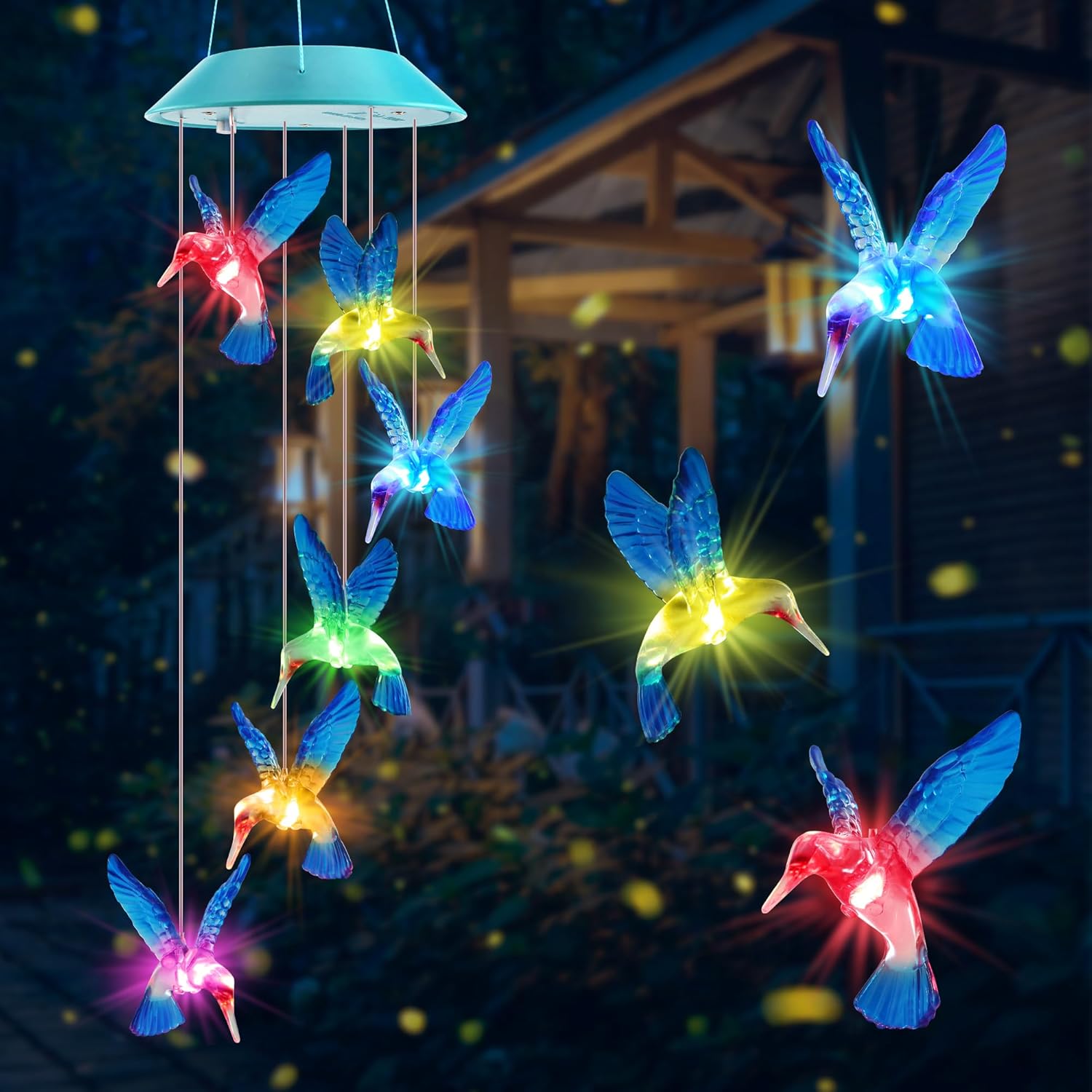 Solar Hummingbird Wind Chimes for Mom Grandma Color Changing LED Outdoor Decor