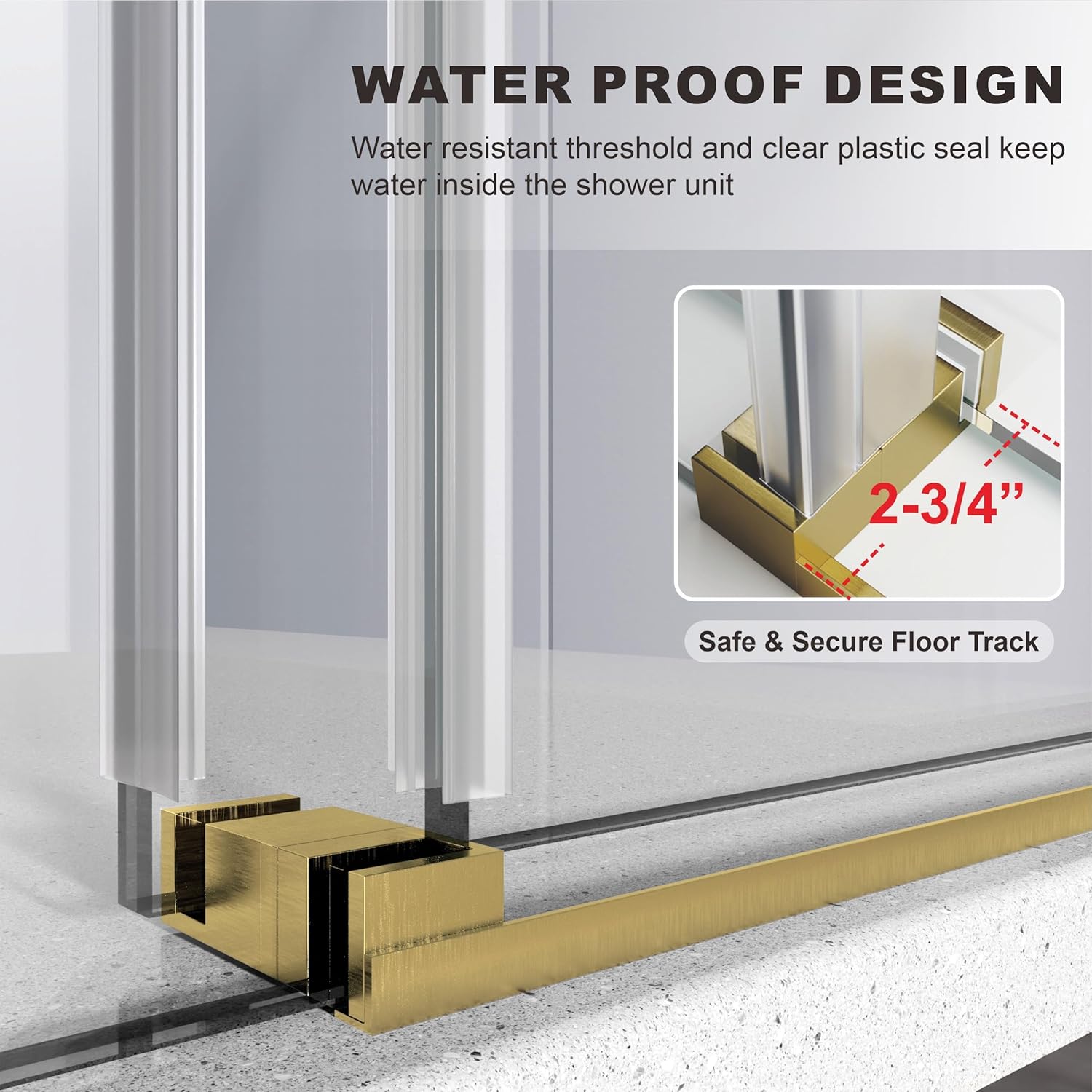 56-60 W x 84 H Frameless Stainless Steel Sliding Shower Door with Satin Brass Frame and Tempered Glass