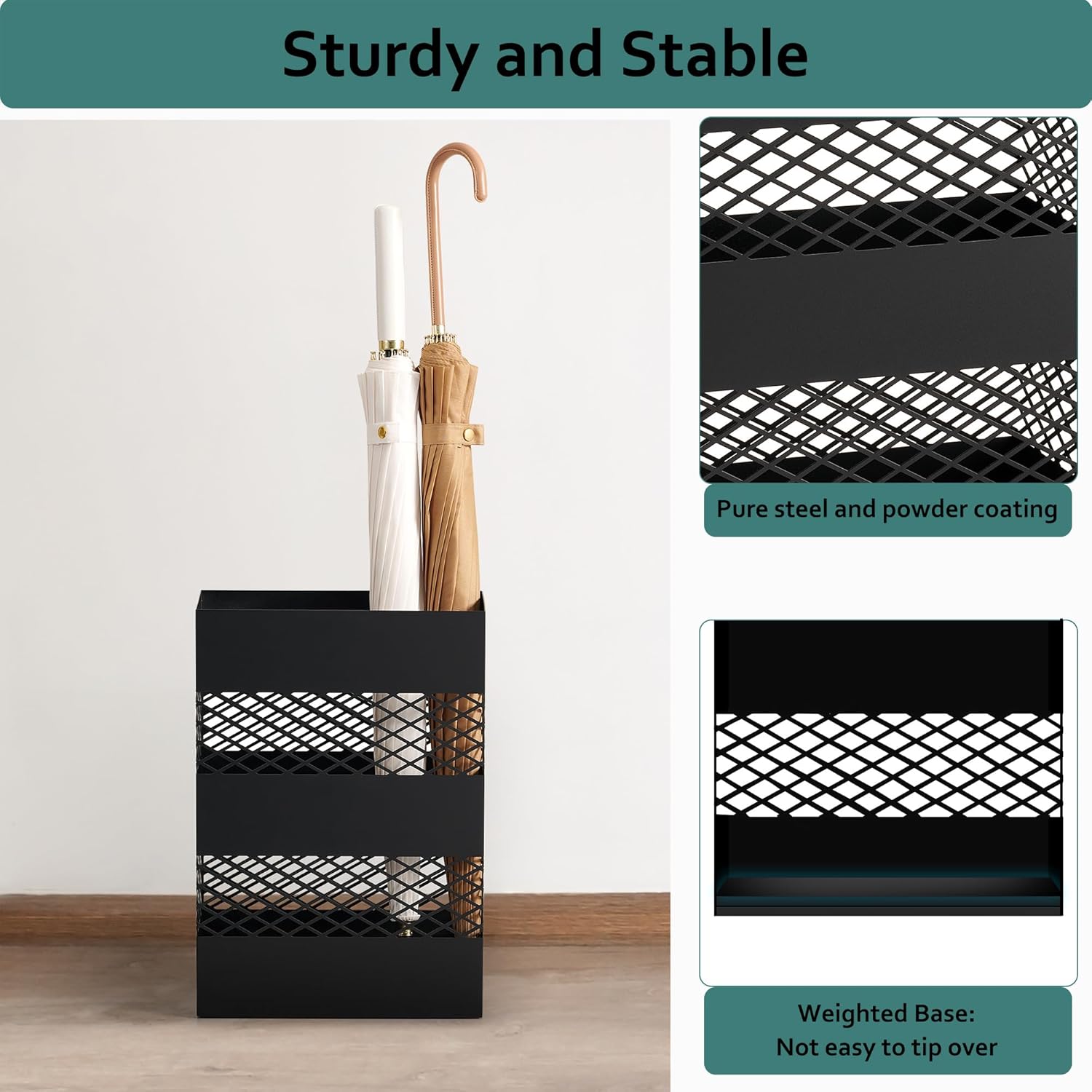 LANDVOI Umbrella Stand Slim Metal Holder for Entryway with Removable Drip Tray and Weighted Base