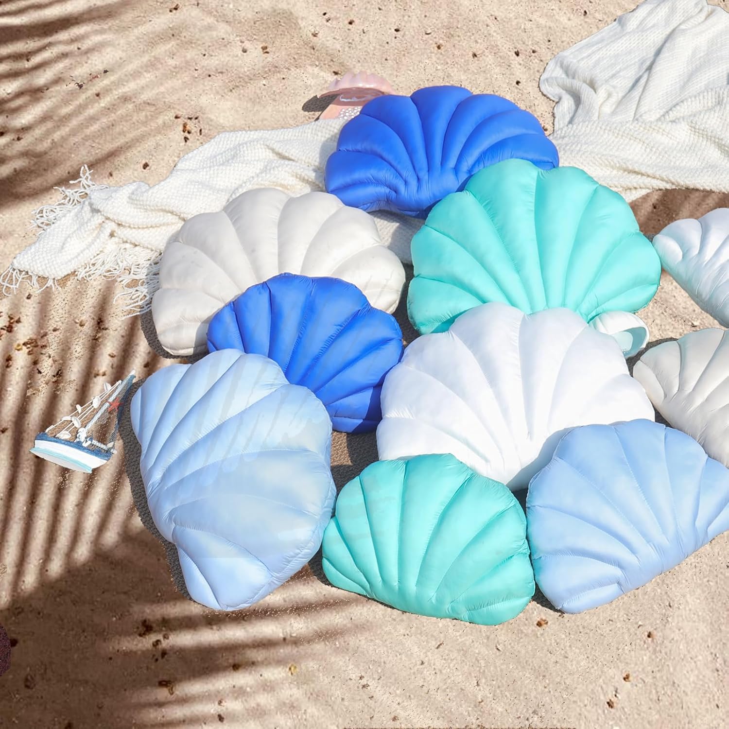 YRXRUS Turquoise Seashell Throw Pillow 13x10 Inch Waterproof Outdoor Decor