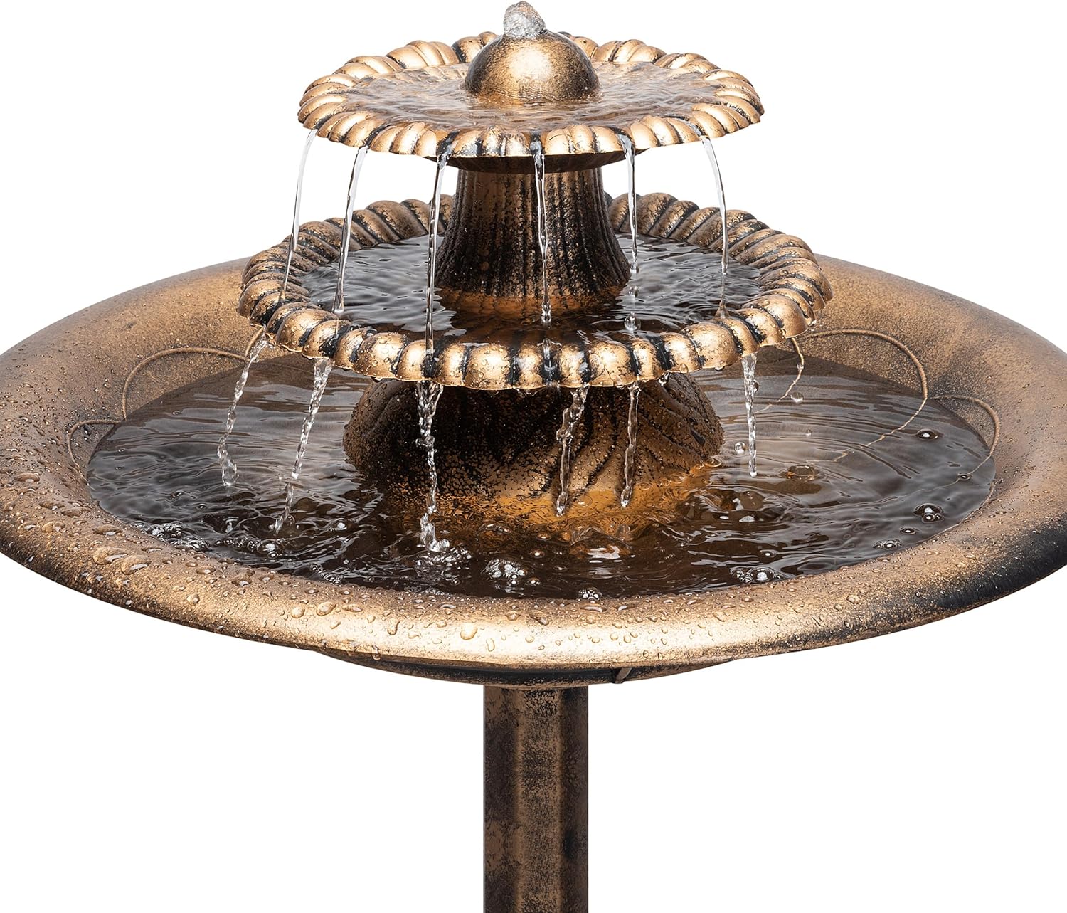 Alpine Corporation TEC106-BZ 35 Inch Tall 3 Tier Pedestal Water Fountain with Birdbath in Vintage Bronze