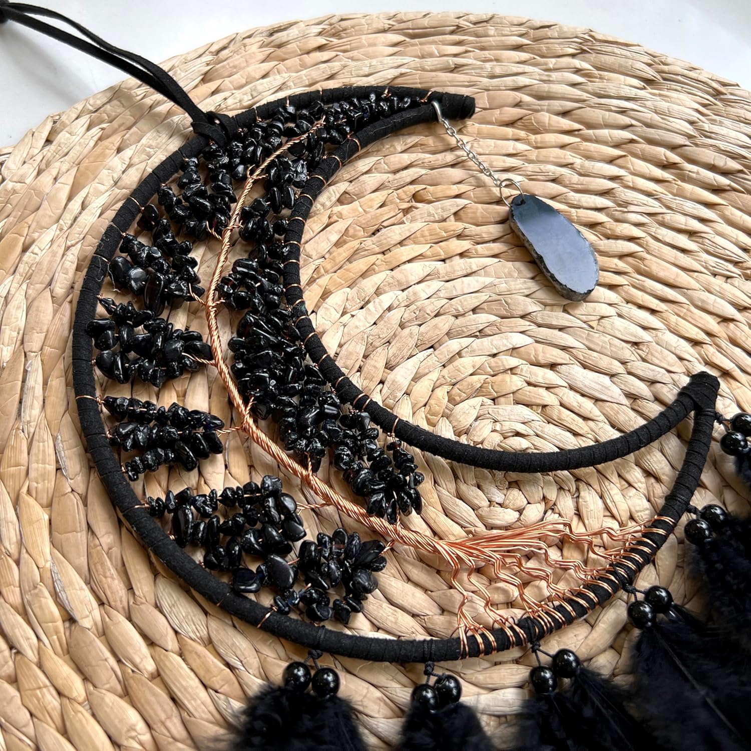 Moon Dream Catchers with Chakra Agate Stones Crystal Tree Wall Decor Black