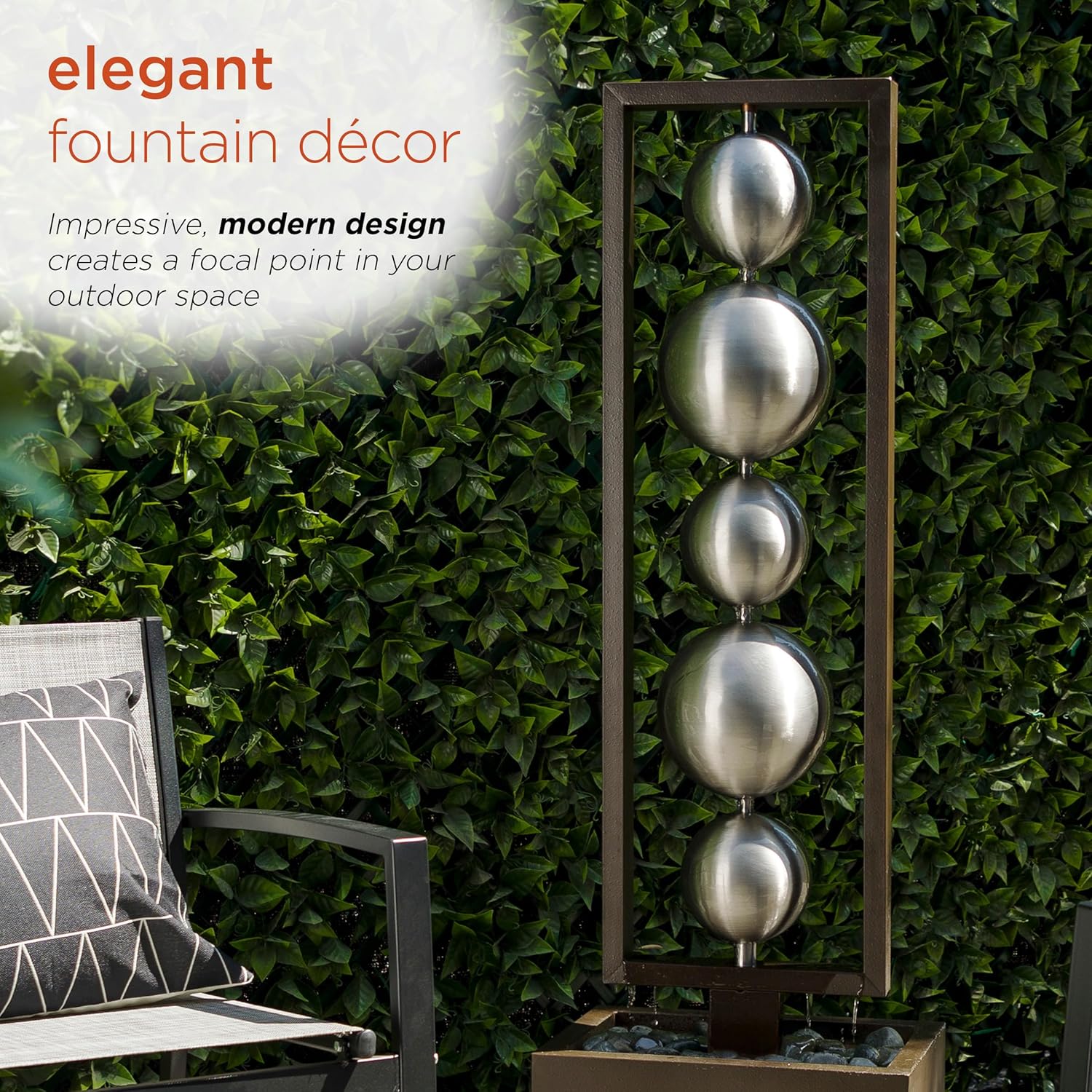 Alpine Corporation WIN1562 Outdoor Cascading Stone Water Wall Floor Fountain with LED Lights 32 H Gray