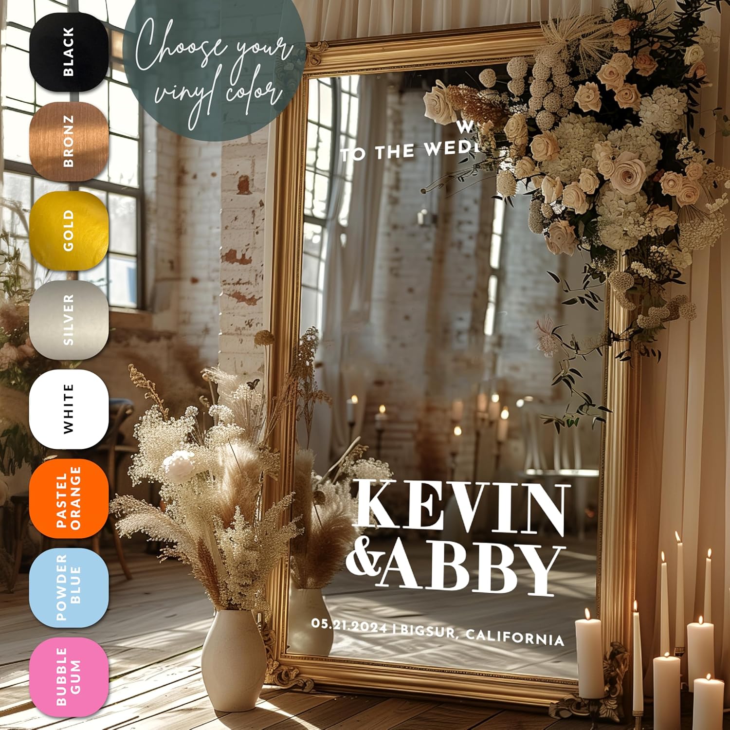 Personalized DIY Wedding Mirror Welcome Sign Decal - Custom Vinyl Sticker with Bride Groom Names