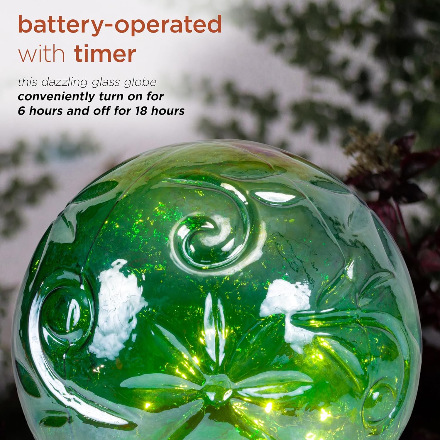 Alpine Corporation 13 Inch Pearlized Green Glass LED Gazing Globe with Stand