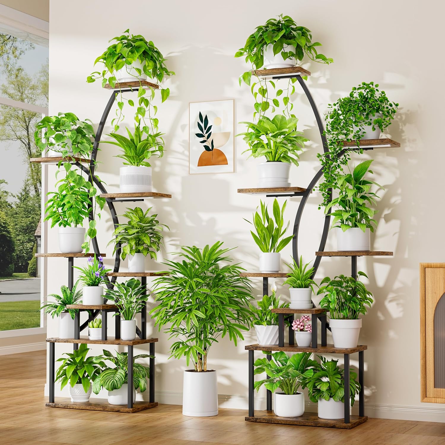 Justogo 8 Tier Indoor Plant Stand with Grow Lights 65 Inch Metal Corner Shelves 2 Pack