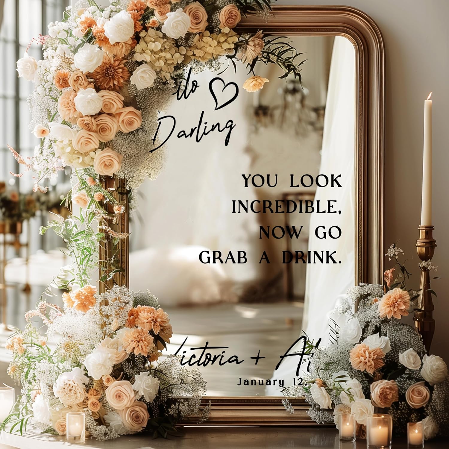 Personalized DIY Wedding Mirror Welcome Sign Decal - Custom Vinyl Sticker with Bride Groom Names