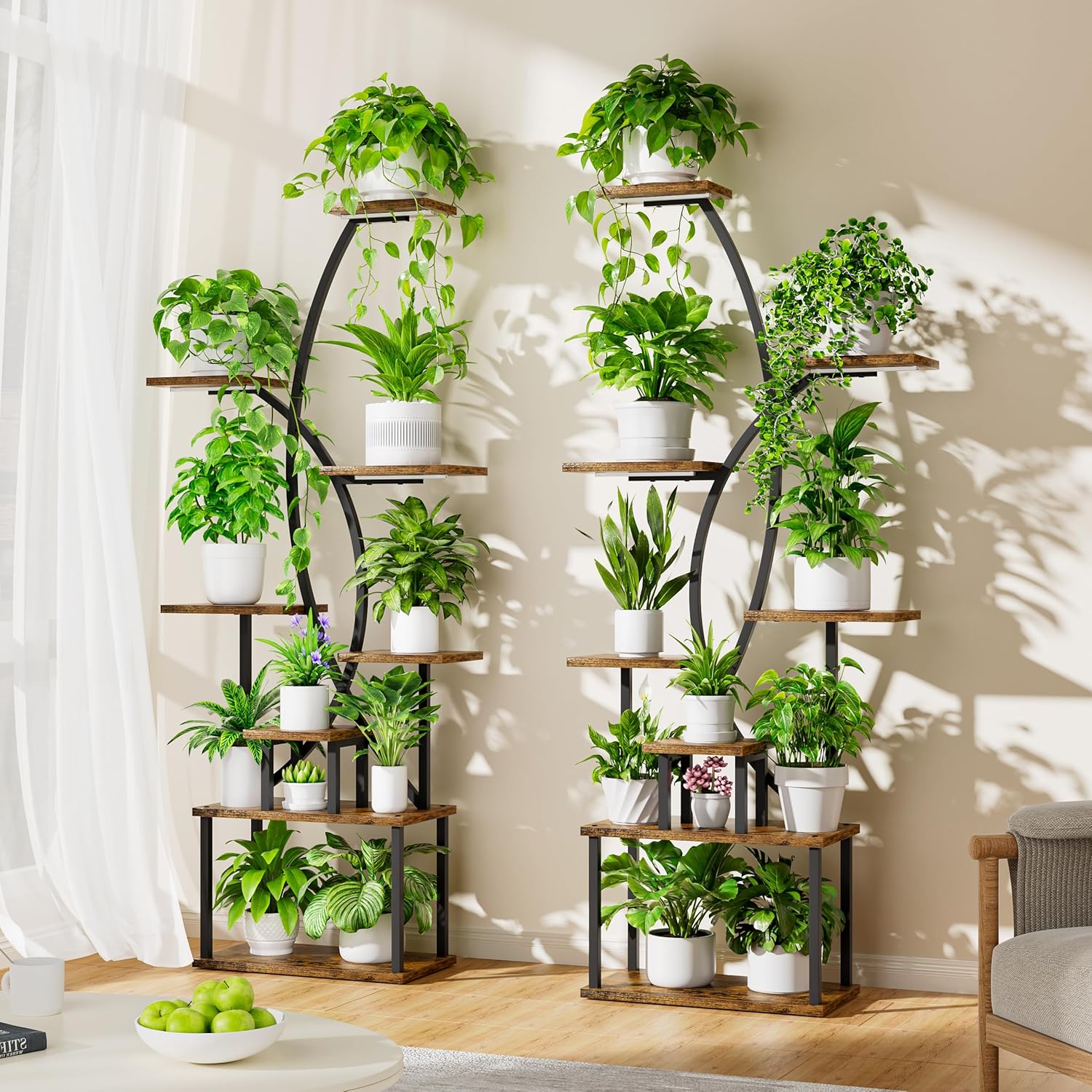 Justogo 8 Tier Indoor Plant Stand with Grow Lights 65 Inch Metal Corner Shelves 2 Pack